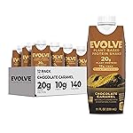 Evolve Plant Based Protein Shake, Chocolate Caramel, 20g Vegan Protein, Dairy Free, No Artificial Sweeteners, Non-GMO, 10g Fiber, 11oz, (12 Pack)