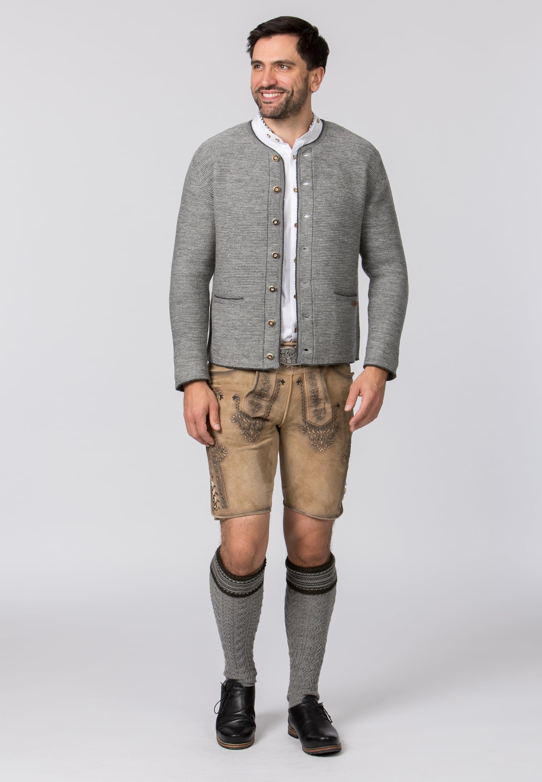Bergfeuer Herren Trachtenjanker Castello Strickjacke, Hellgrau, 48 EU