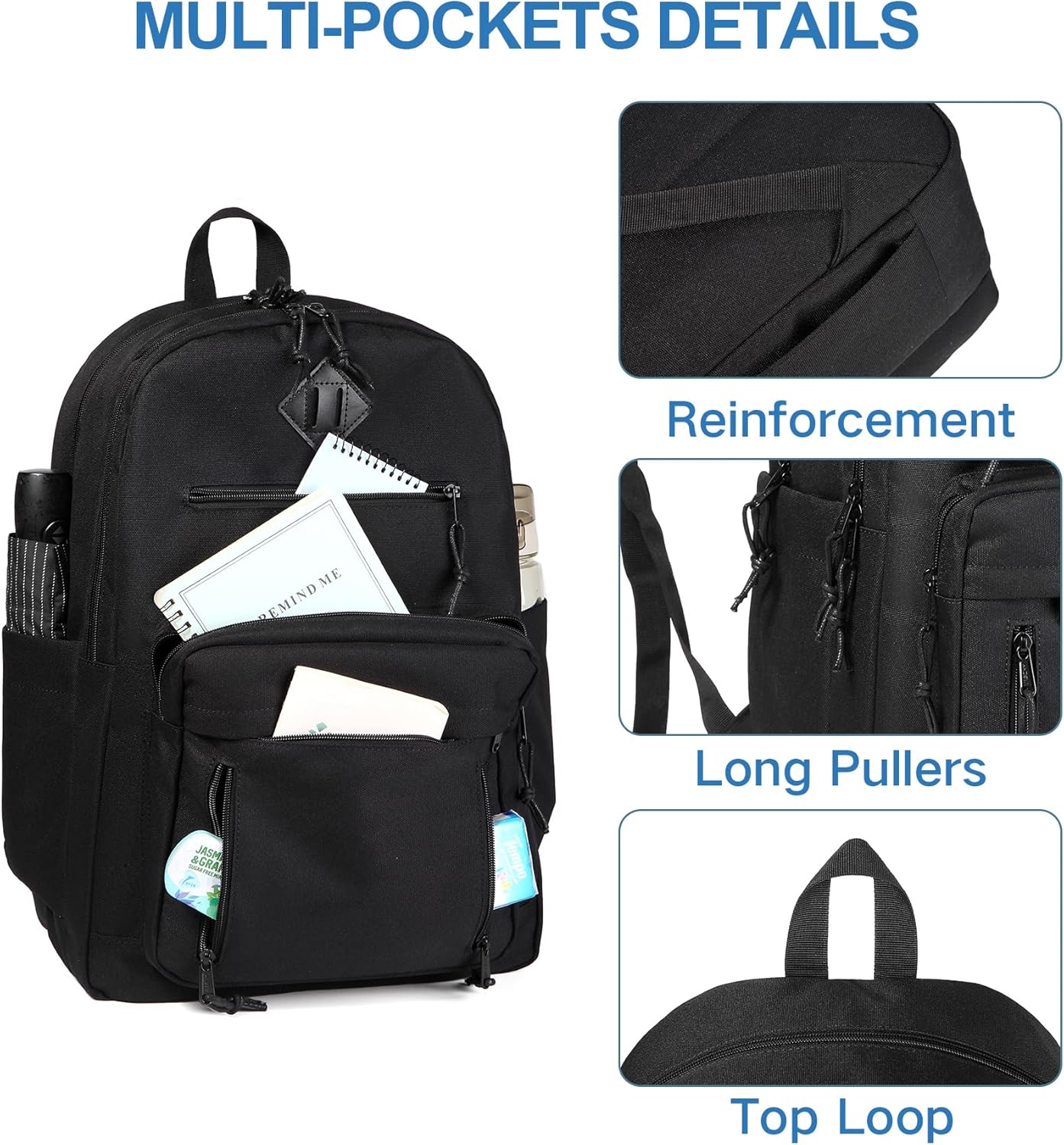 VASCHY School Backpack for Men,Two Compartments Daypack Bookbag Schoolbag for High School Teen Boy Girls/College/Work/Travel Women Black - Image 4