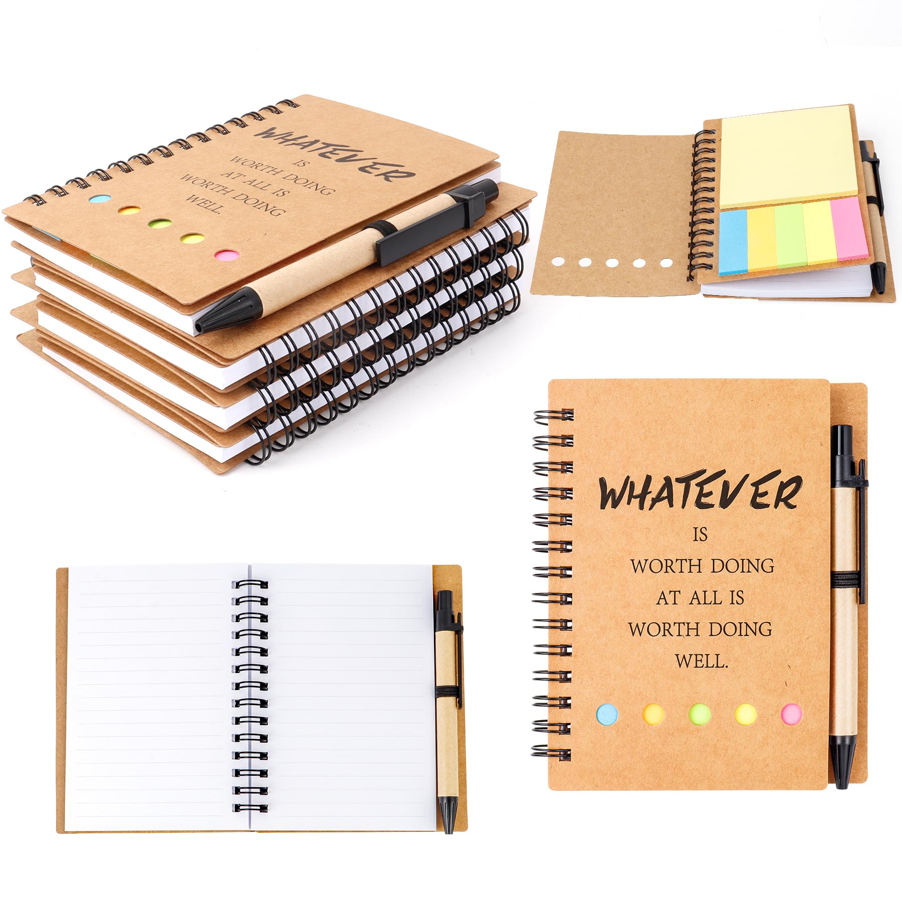 2025 Inspirational Spiral Notebook 4 Set Spiral Notebooks Portable Employee Appreciation Gift Bulk Journals Pocket Notepad for Teacher Student Friend Colleague Volunteer Nurse/Family Thank You Gifts