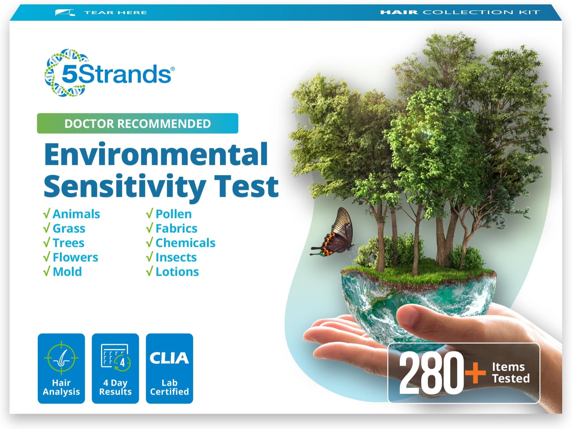 5Strands Human Environmental Intolerance Test, 190 Outdoor & Indoor Items Tested - Pain-Free at Home Testing - Accurate Hair Analysis - Results in 5-7 Days
