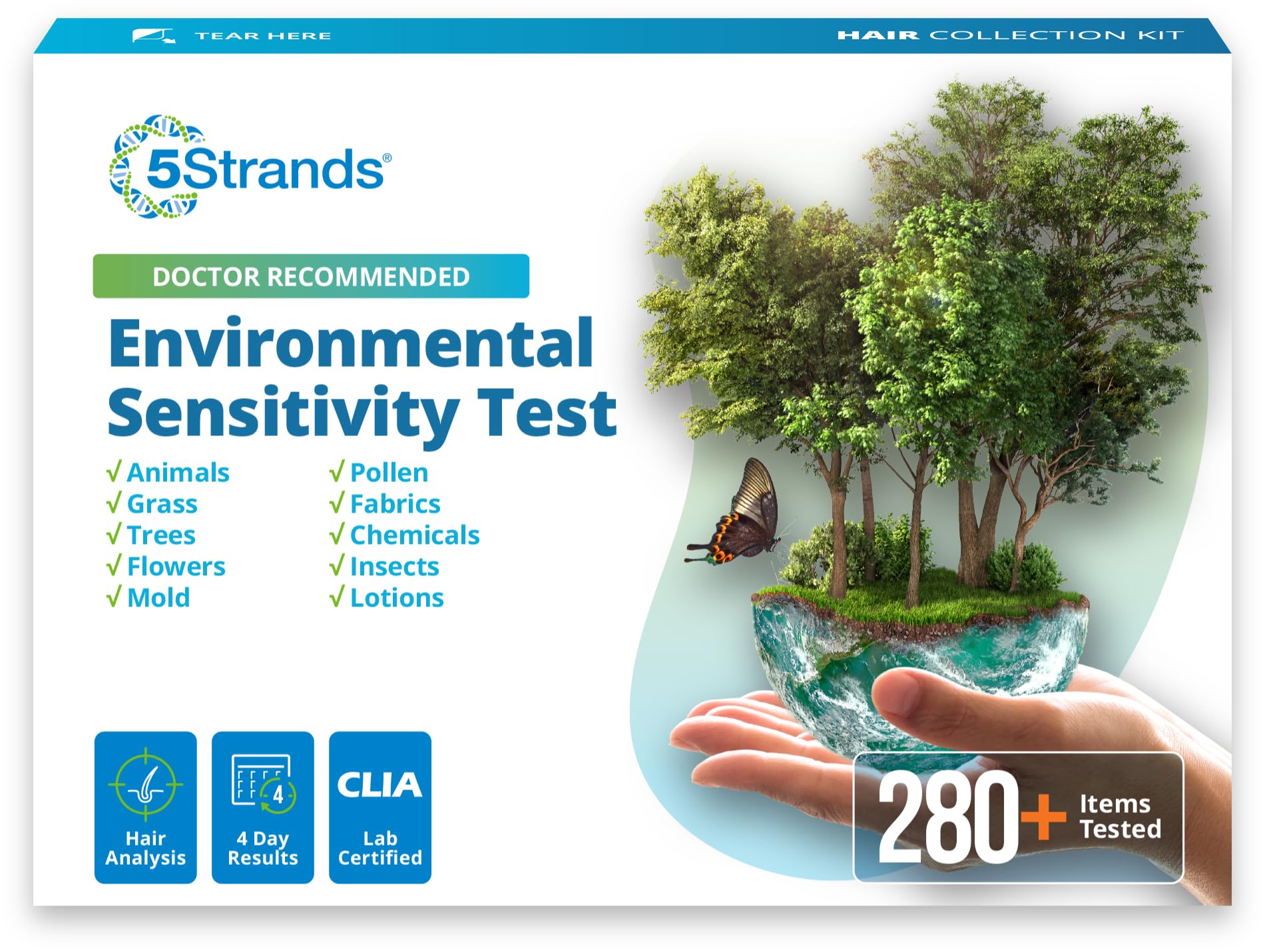 5Strands Human Environmental Intolerance Test, 190 Outdoor & Indoor Items Tested - Pain-Free at Home Testing - Accurate Hair Analysis - Results in 5-7 Days