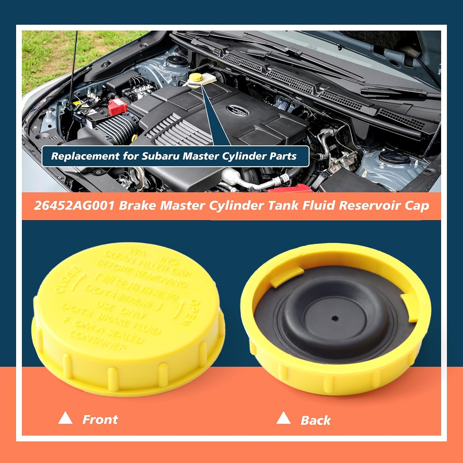 26452AG001 Brake Master Cylinder Tank Fluid Reservoir Cap Replacement for Subaru BRZ Crosstrek Forester Impreza Legacy Outback WRX STI