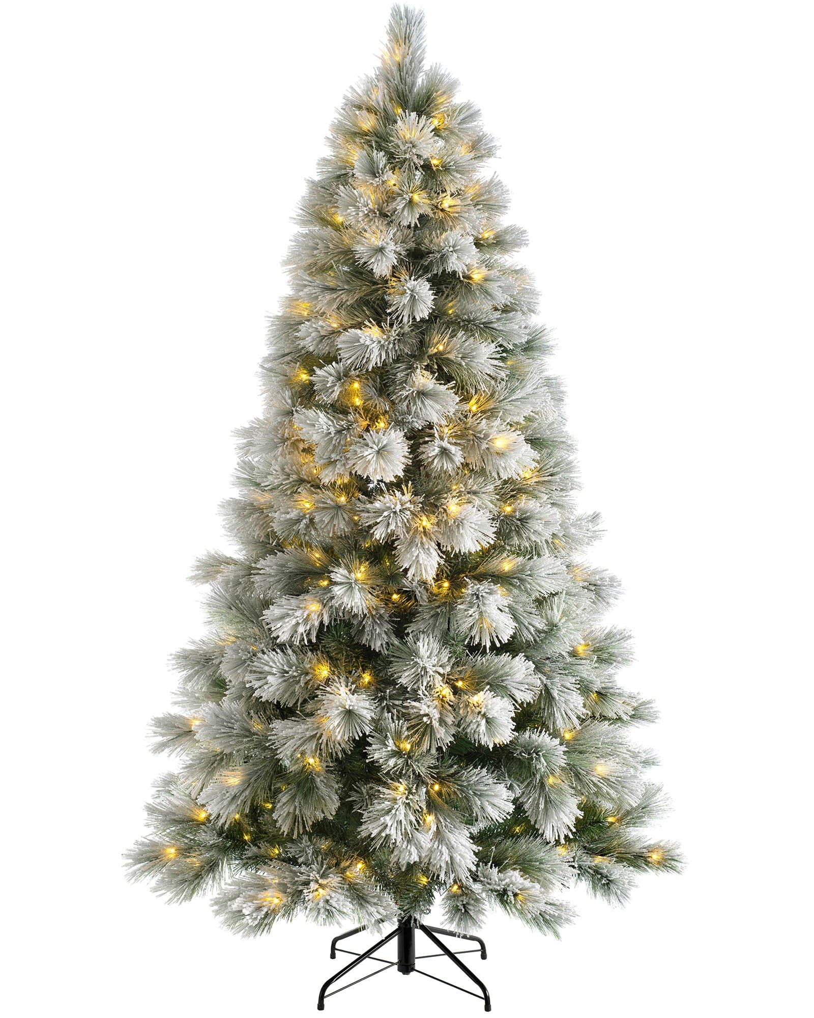 WeRChristmas Pre-lit Snow Drift Flocked Pine Needle Christmas Tree, Multi-Function LED Lights, White, 5 feet/1.5m