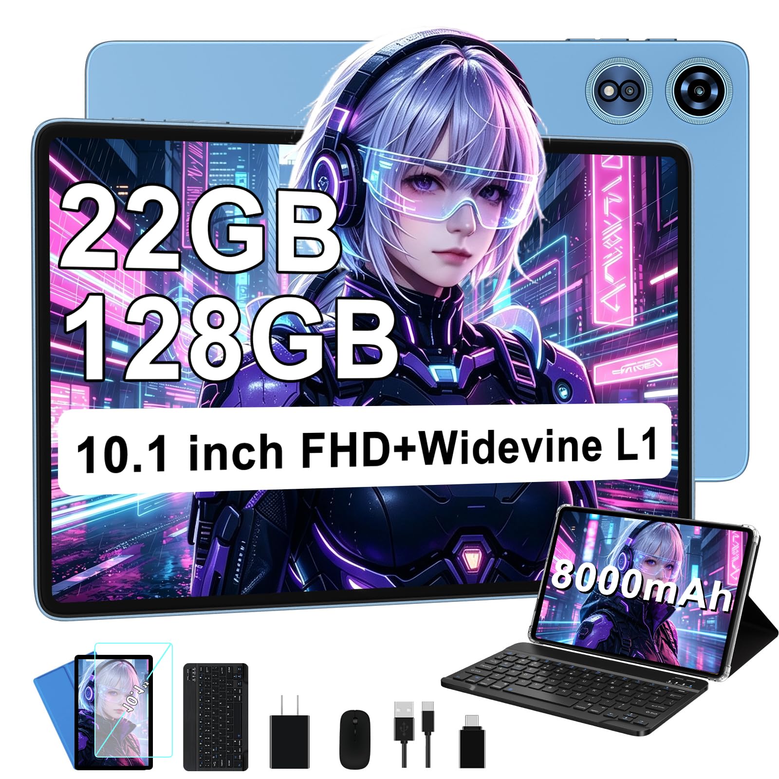 2025 Android 14 Tablet 22GB RAM, 128GB ROM, 1TB Expanded, 10 Inch Tablets with Keyboard and Mouse, Octa-core, 8000mAh Battery, IPS HD Display, 5G WiFi, BT 5.0, GPS, Widevine-image-39