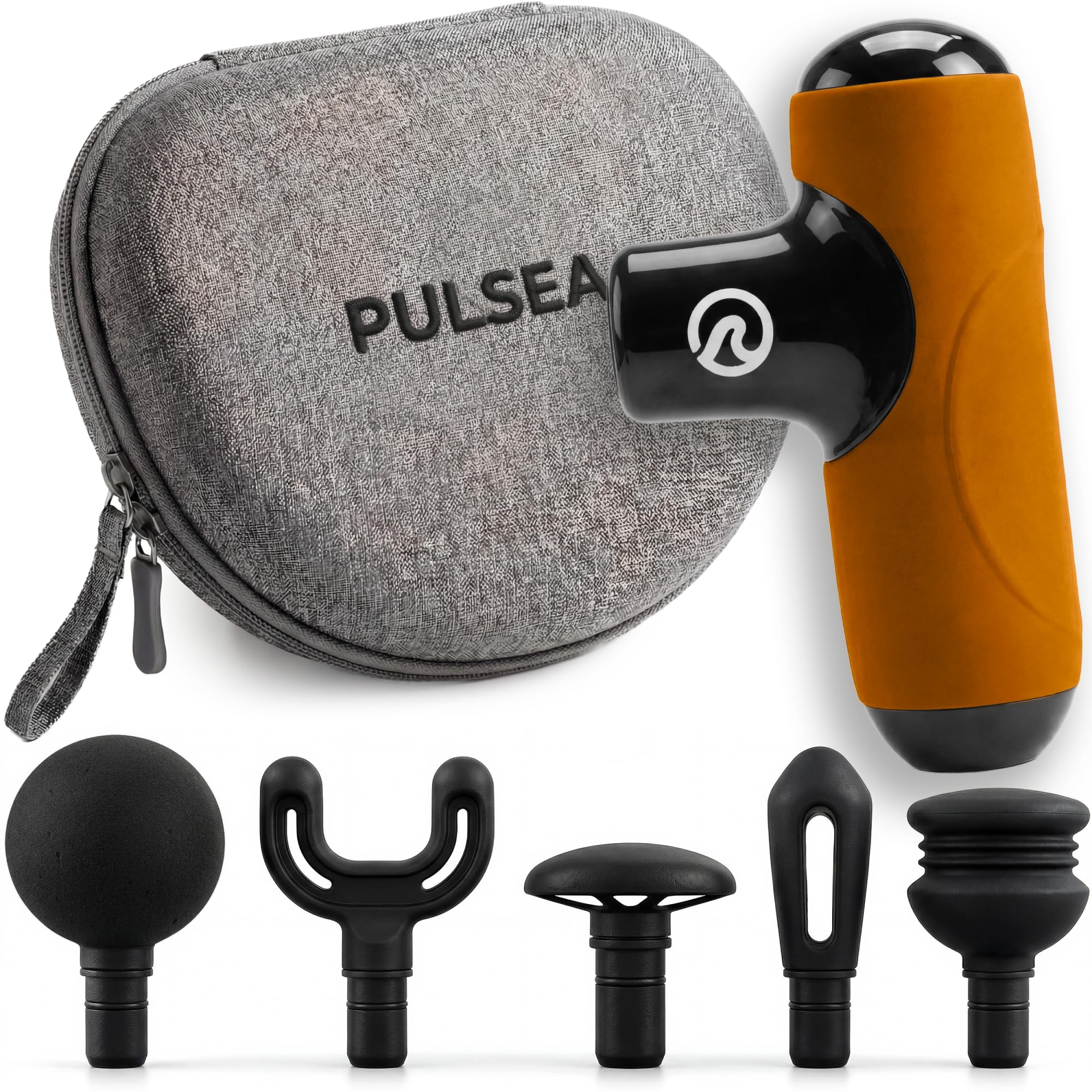 mini pistola per massaggio muscolare, 5 velocità, massaggio profondo, ultra silenzioso <45 dB, ricaricabile USB-C, 5 punte, compatta e portatile, per sport e recupero (arancione)