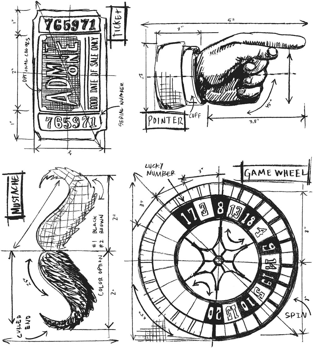 Stampers Anonymous Tim Holtz Cling Rubber Stamp Set, 7 by 8.5-Inch, Ringmaster Blueprint