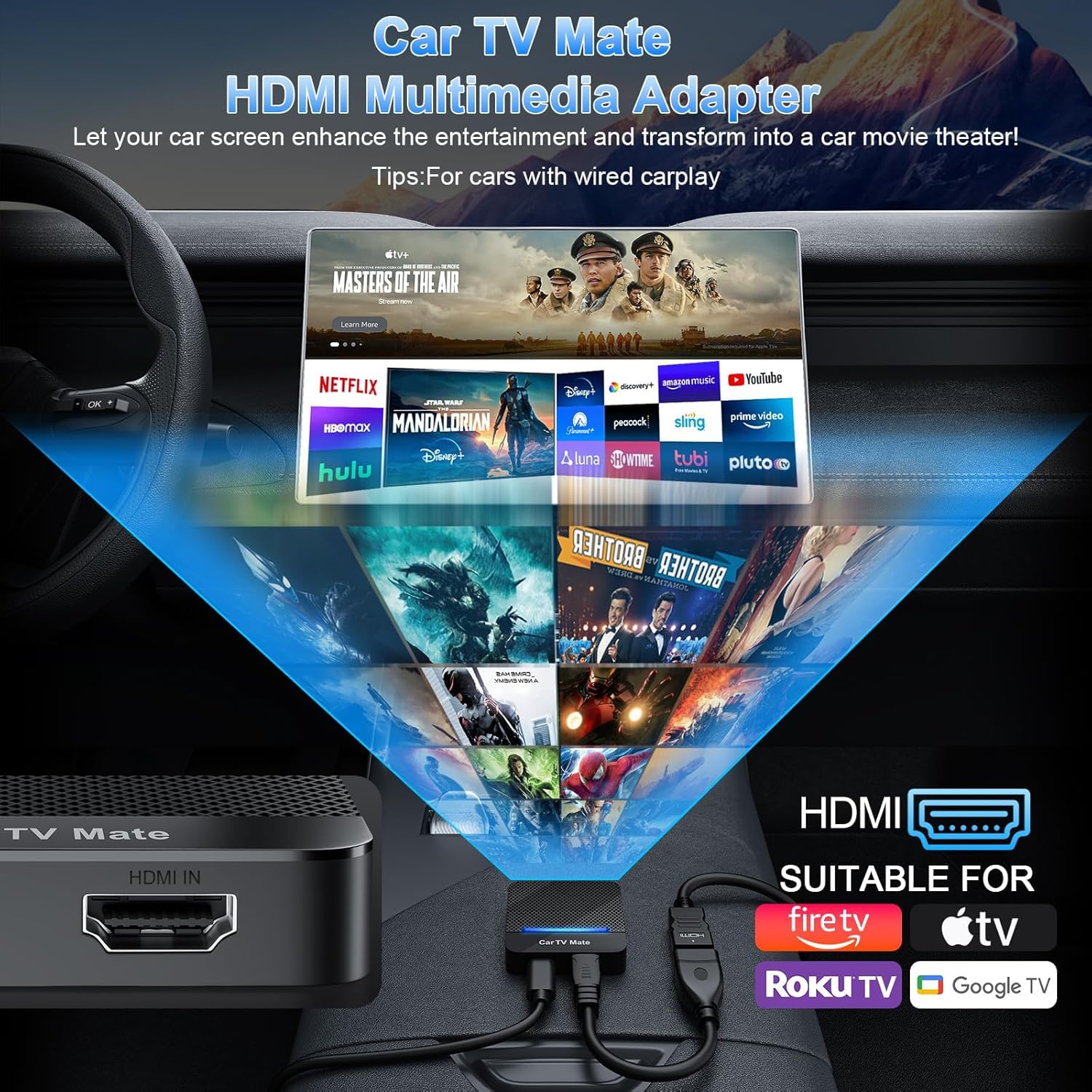Car TV Mate Pro – Adaptador sem fio CarPlay e HDMI para Fire T V