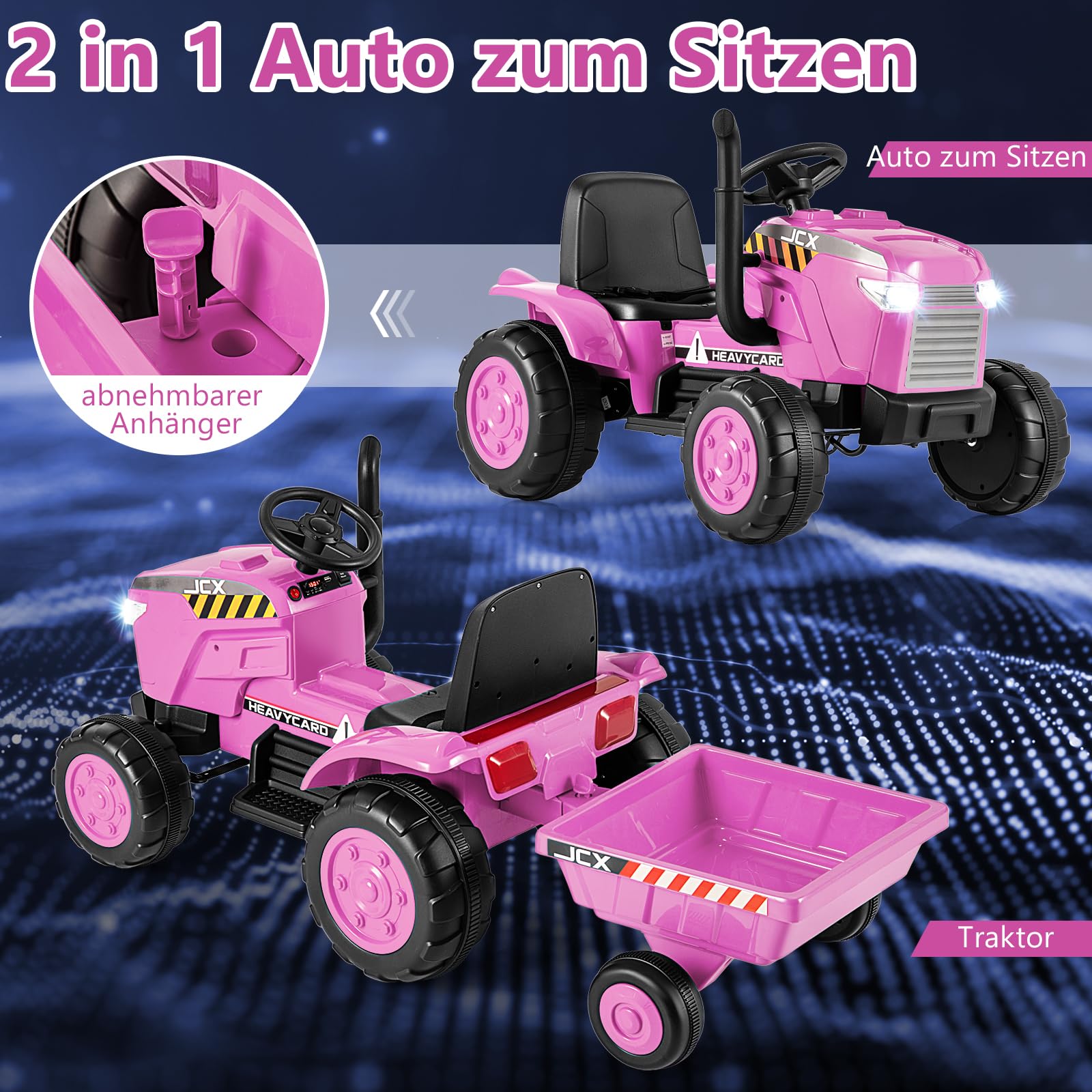 GOPLUS Tractor met afneembare hanger, 12 V, kindertractor met 2,4 G- afstandsbediening, muziek, USB, lichten en claxon, elektrische tractor voor kinderen van 3 tot 8 jaar, groen