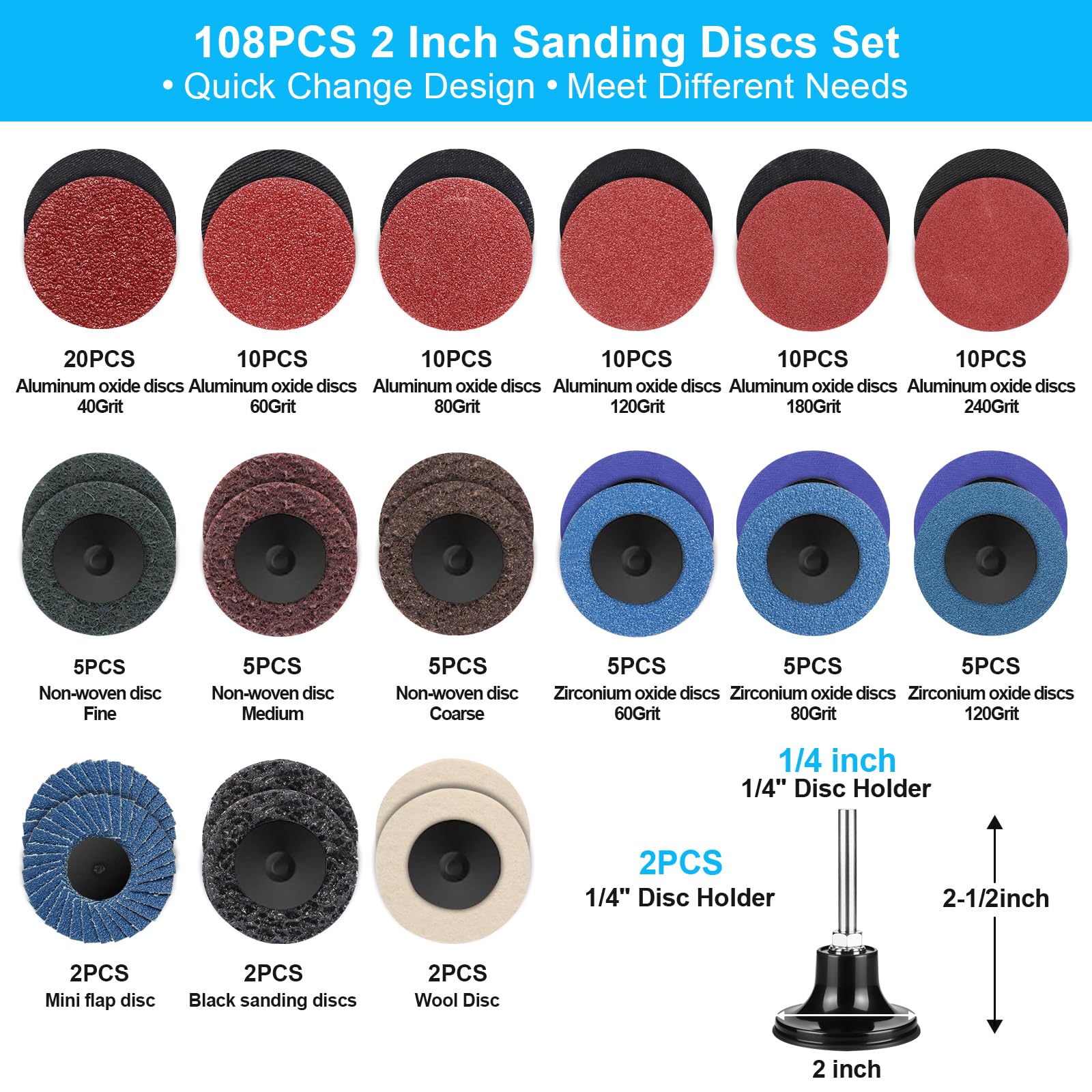 108 Pcs Sanding Discs Set - Quick Change for Drill & Die Grinders -2