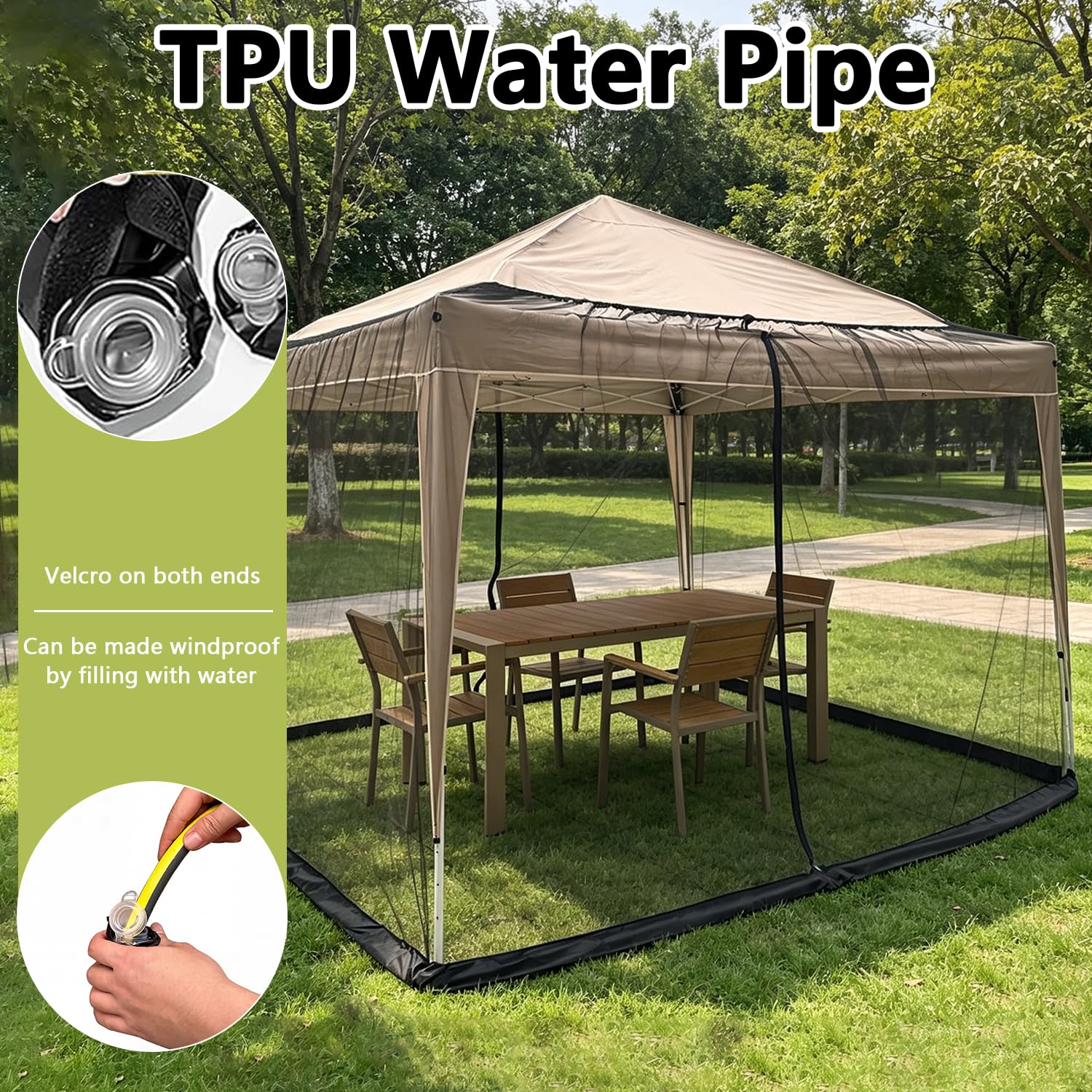 Moustiquaire de tonnelle - 3 x 3 m - Réglable - Avec 2 fermetures éclair et pied à remplir d'eau - Pour jardin, terrasse, camping, plage