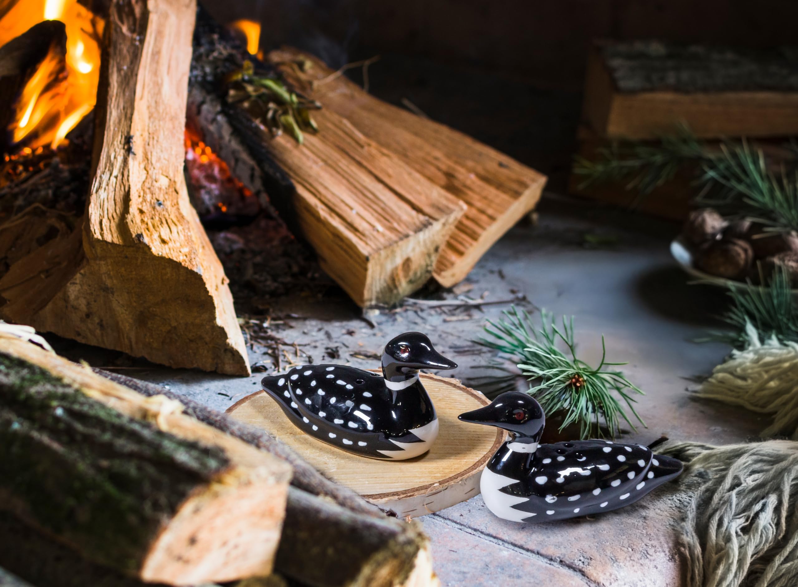 Loon Salt & Pepper Shakers - Elegant Black & White Set -2