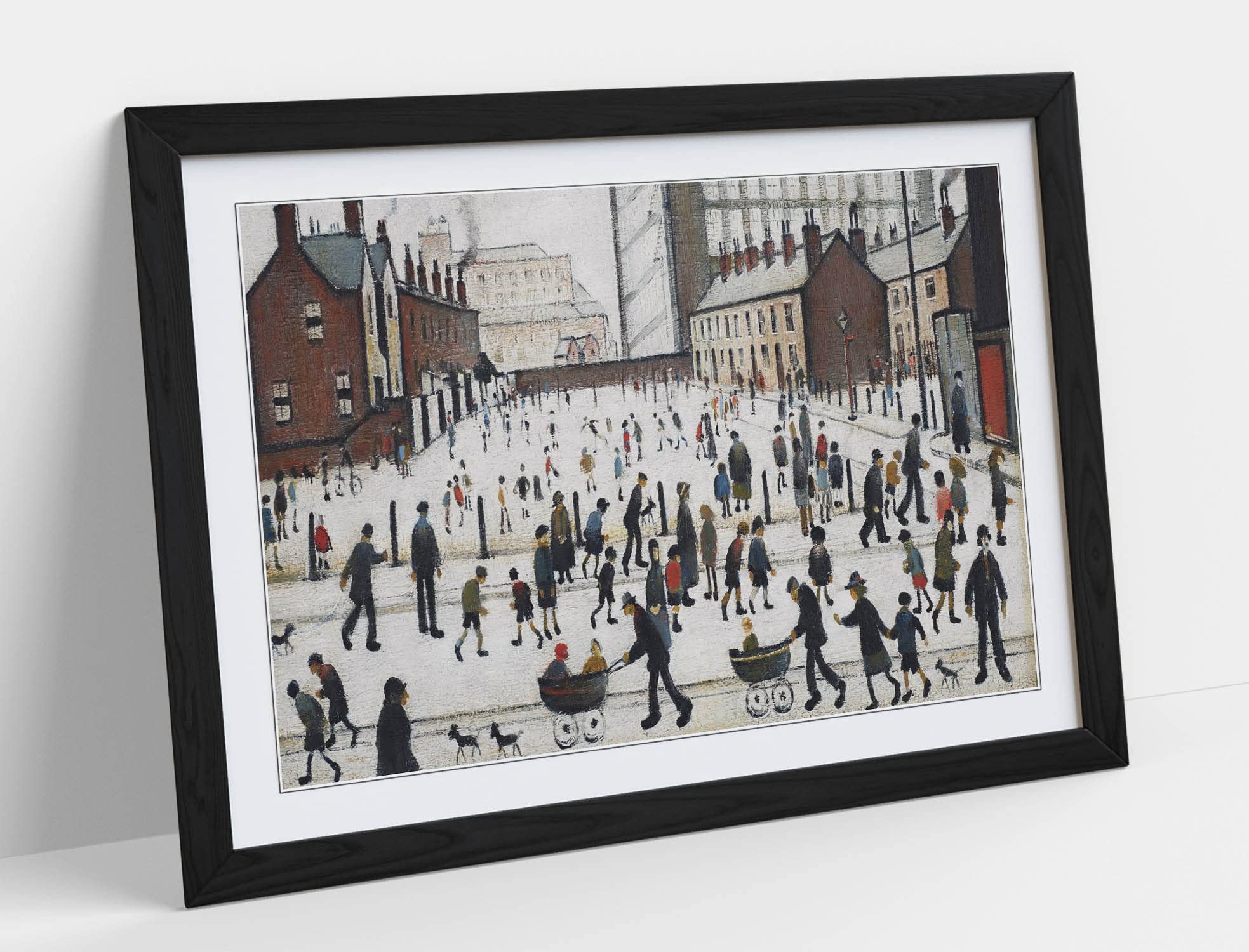 Winter In Pendlebury Ls Lowry Style Framed Wall Art Print Picture - A3 - Black Frame