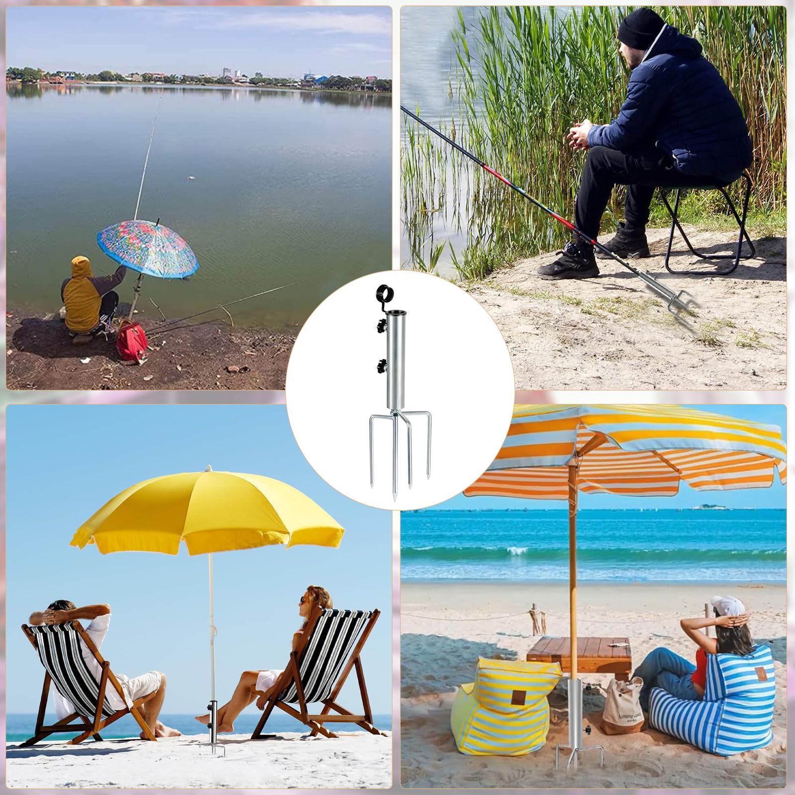 Trzpień do parasola przeciwsłonecznego, srebrny Lawn Spike na parasol, zdejmowany stojak na parasol przeciwsłoneczny z trzpieniem trawnikowym, stojak na parasol ogrodowy, parasol przeciwsłoneczny
