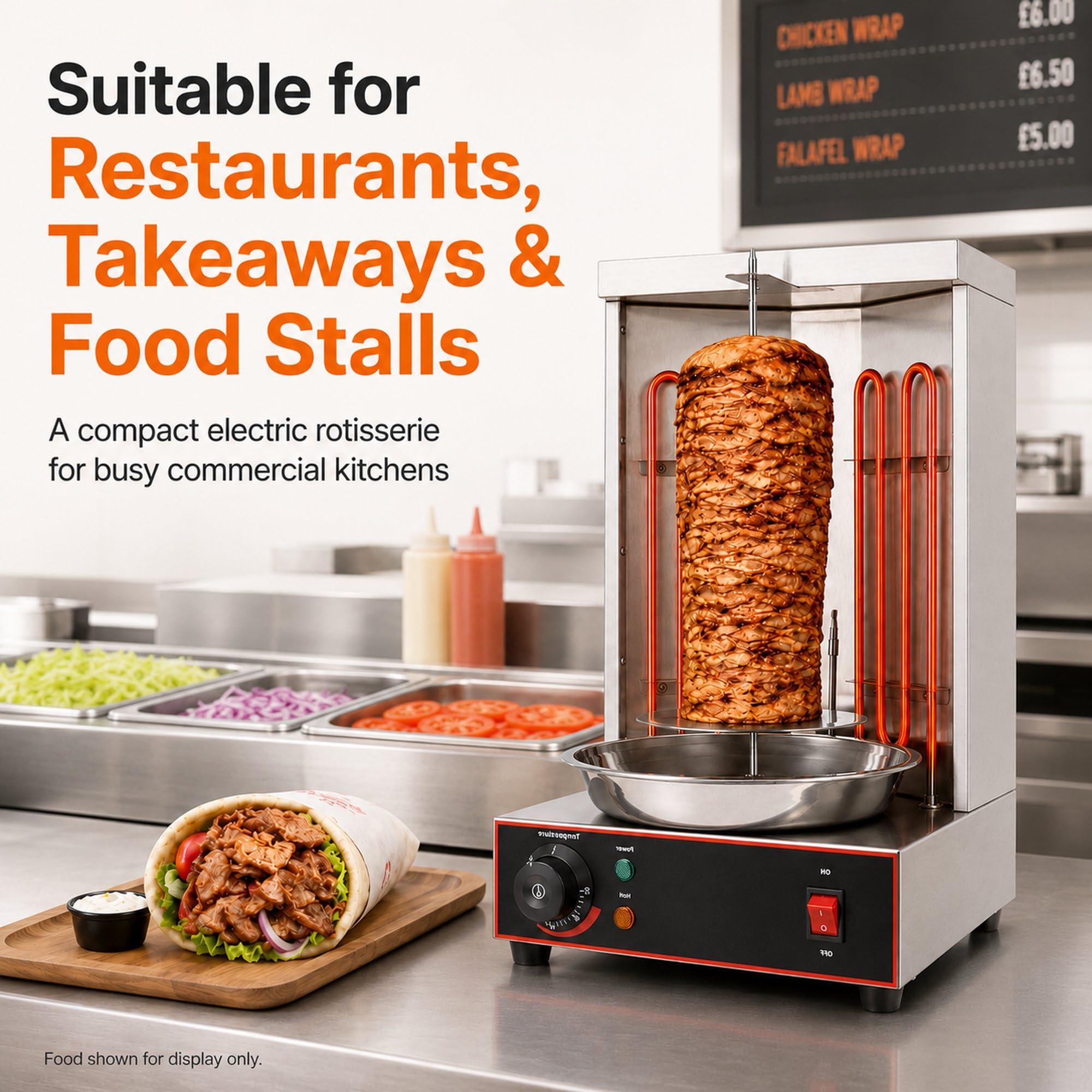 Machine à Shawarma éLectrique Professionnelle, Four RôTissoire Vertical en Acier Inoxydable 2400 W, RéGlage De La TempéRature : 50-300 °C, pour Restaurants