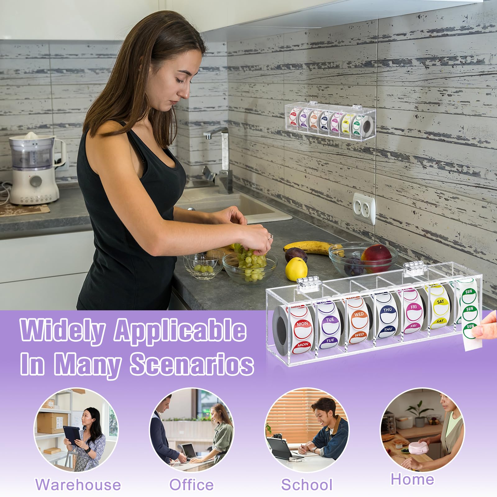 Lot de 3 500 autocollants 7 jours de la semaine 2,5 cm en acrylique pour distributeur de points alimentaires du lundi au dimanche pour cuisine, restaurant, date d'expiration