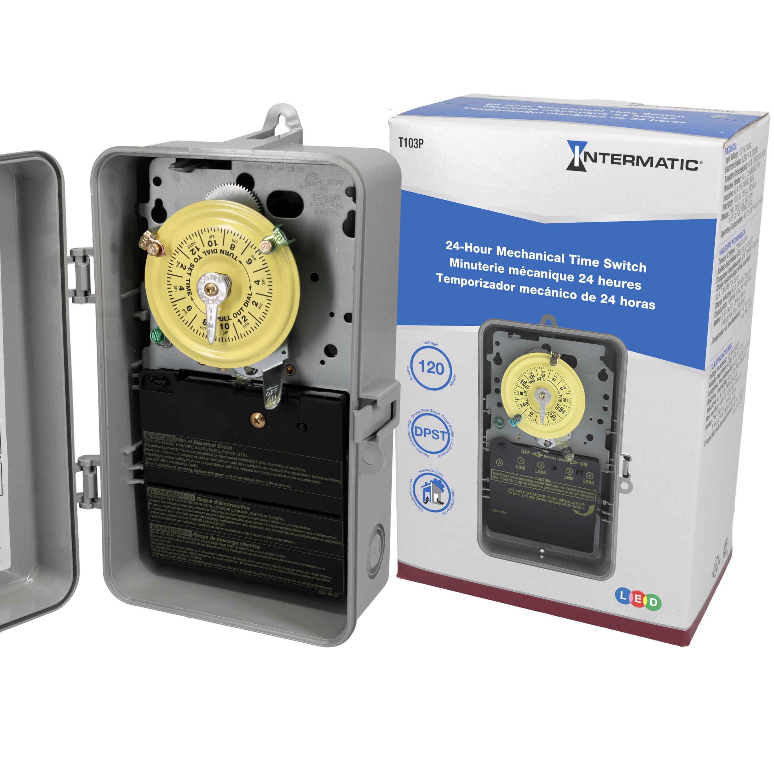 Intermatic T103P DPST N-3 Time Clock, 24 hour, 120V, Grey: Wall