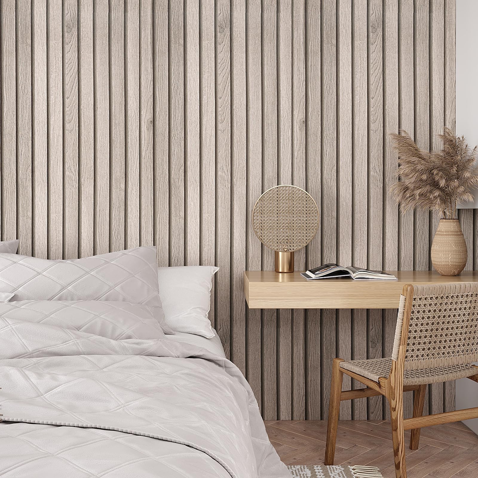 VEELIKE Grey Slat Wallpaper 40 cm × 900 cm Wood Effect Wallpaper for Walls Panel Wall Paper for Bedoom Contact Paper for Furniture Vinyl Wrap for Kitchen Cupboards Sticker Waterproof Living Room - Image 2
