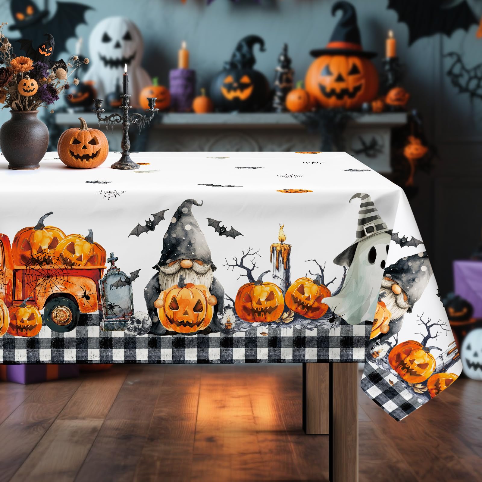 Tovaglia Halloween 137x180cm Con Zucca Spaventosa - Impermeabile E Riutilizzabile Per Decorazioni Festa A Tema Autunno