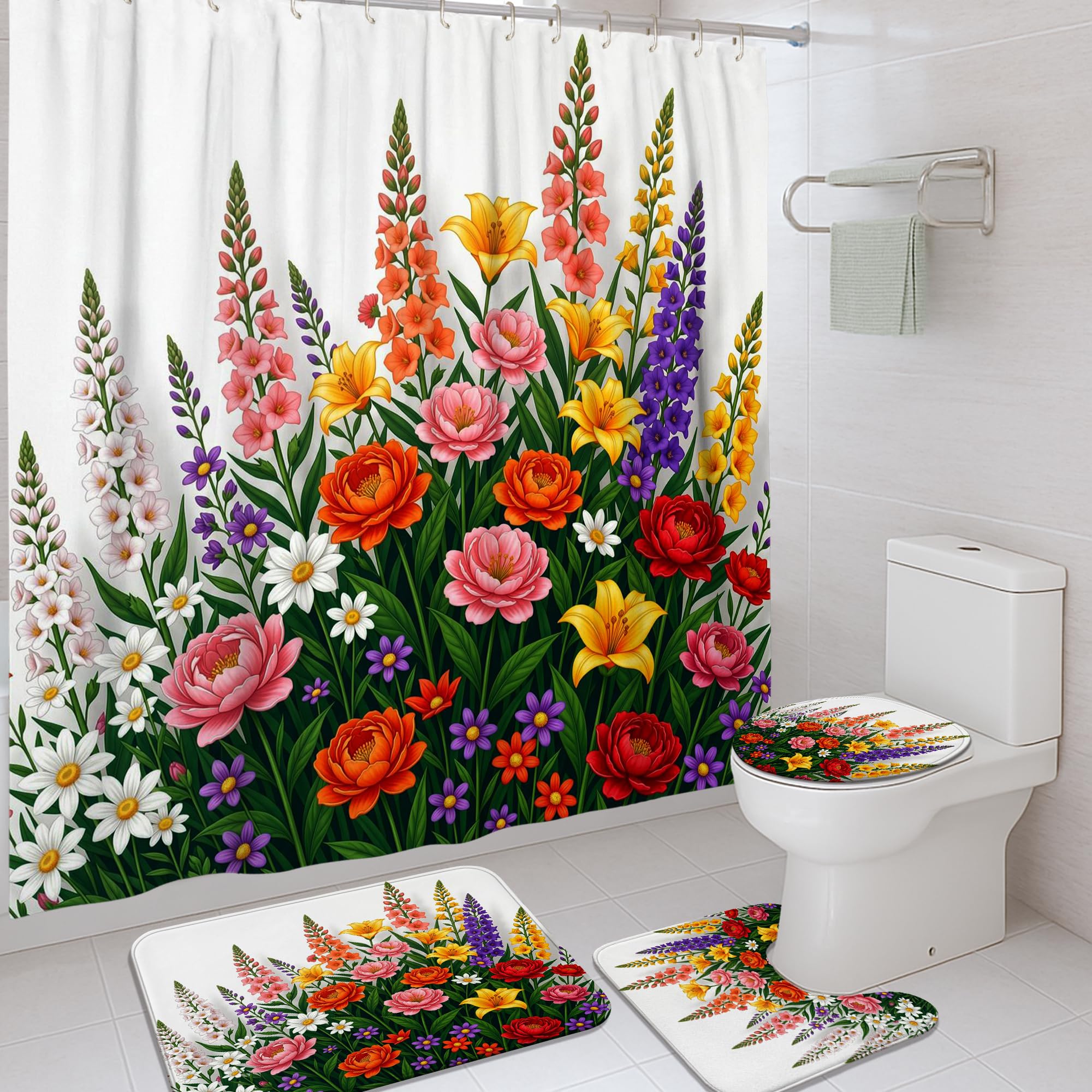 Rideaux de douche lavables 183x183cm avec crochets pour baignoire d'appartement