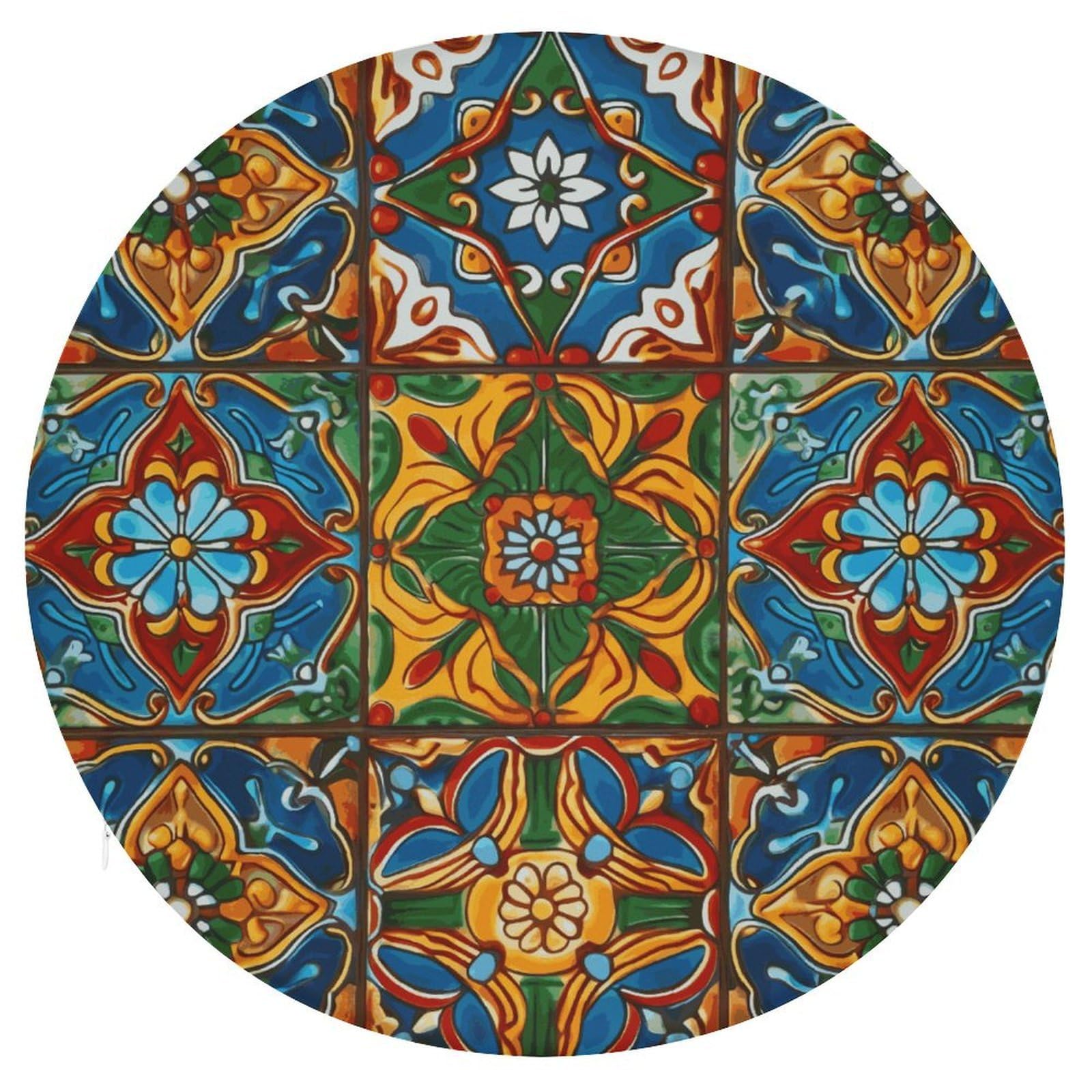 Wsoihfec Style Mexican Ceramic Tile Seat Cushion Round Chair Pad