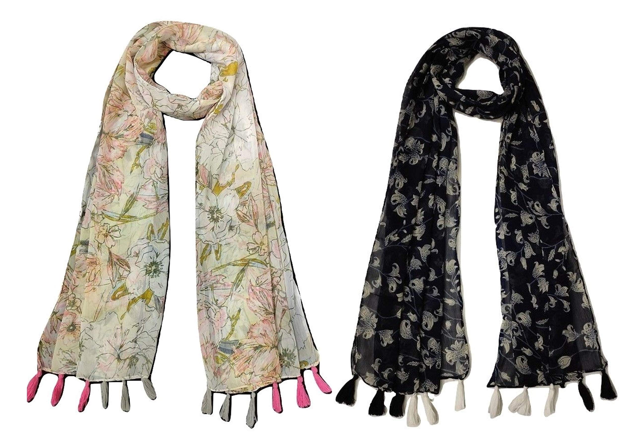 Ms fashionWomen's Printed designer Chiffon stoles Multicoloured Pack of 2 (S077)