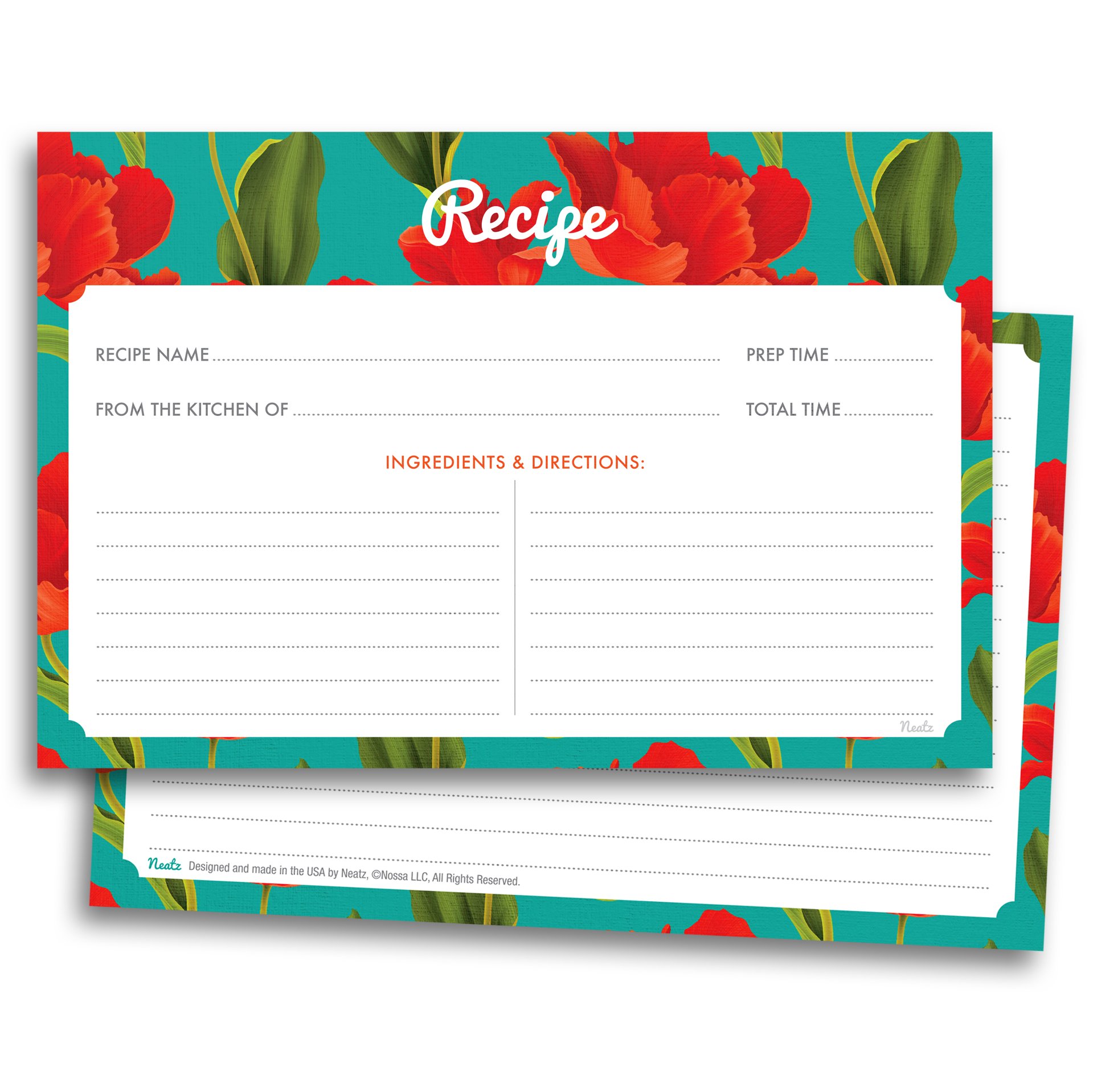 Vintage Floral Recipe Cards - 50 Double Sided Cards, 4x6 inches. Thick Card Stock