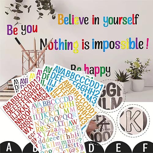 Miniatura 5 de 14 hojas de calcomanías de letras, 1764 calcomanías del alfabeto colorido, letras de vinilo autoadhesivas LGZJBN de 1 pulgada de la A a la Z, para