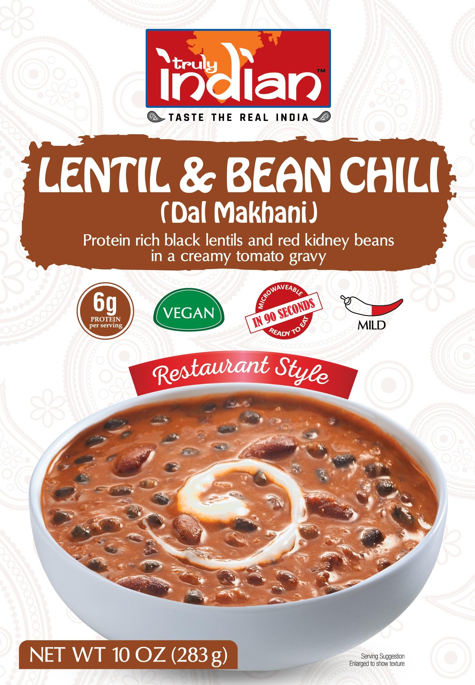 Truly Indian 6-Pack Spiced Lentil & Bean Chili (Dal Makhani) Authentic Traditional Ready to Eat Indian food 10oz - Made Fresh With Locally Grown Ingredients, Vegan, Microwaveable Meal