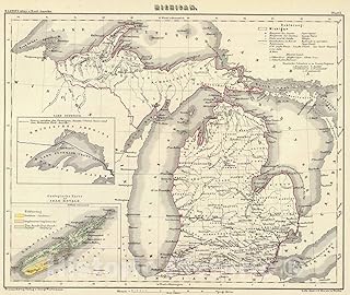 Historic Map : National Atlas - 1854 Michigan. - Vintage Wall Art - 24in x 20in