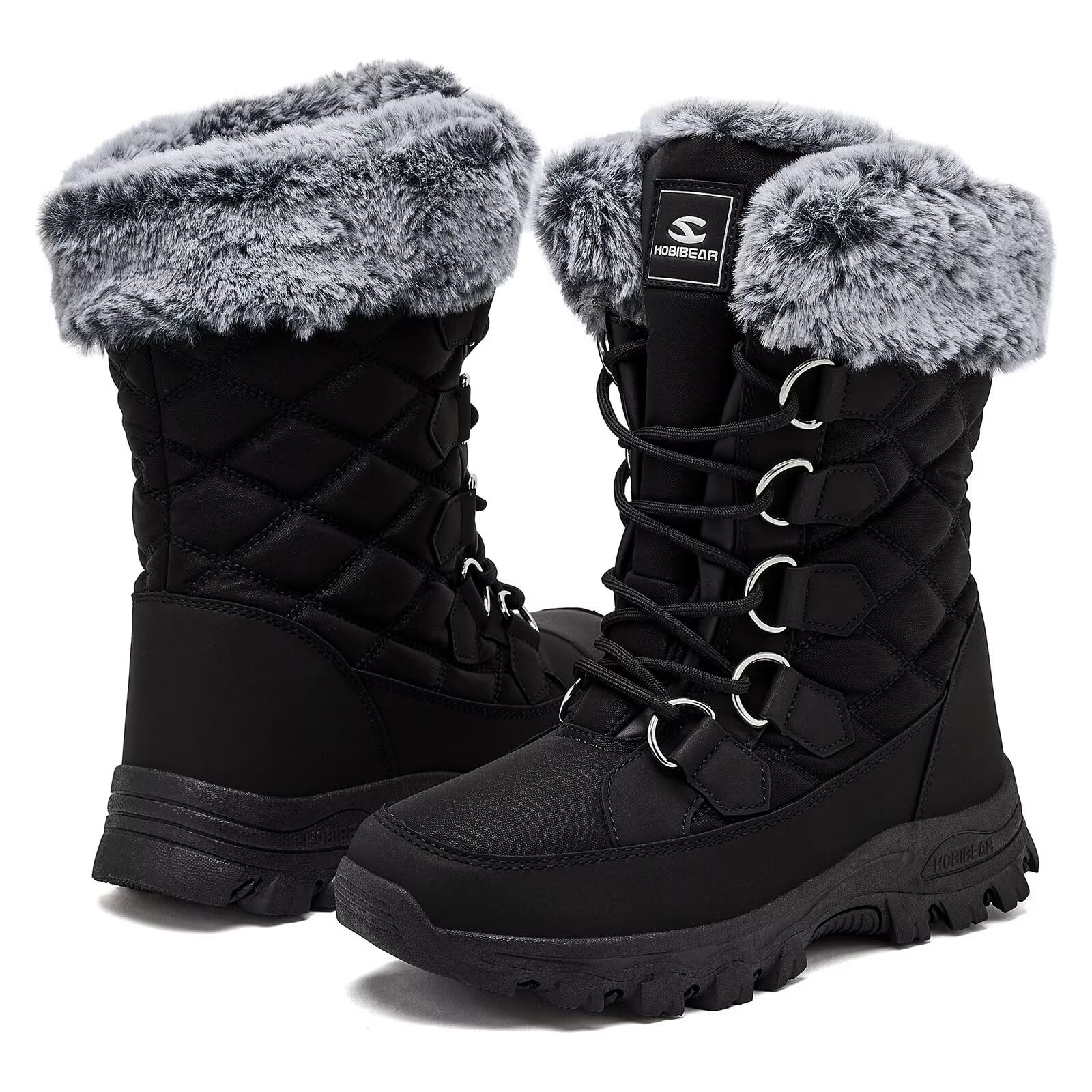HOBIBEAR Stivali da neve da donna Stivali da passeggio da donna all'aperto Stivali a metà polpaccio Suola ad alta trazione Scarpe invernali a prova di neve