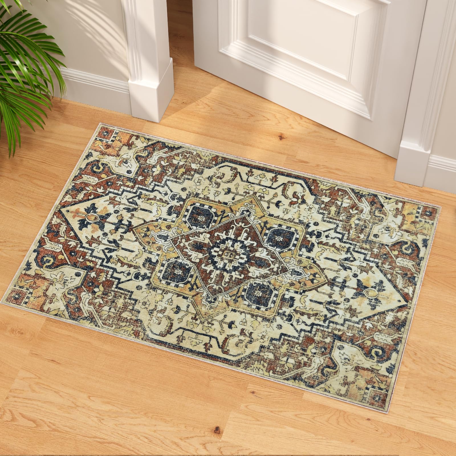 Vintage Rugs for Entryway 2x3 Washable Low Pile Rug Small Front Door Non-Slip Area Rug for Kitchen Throw