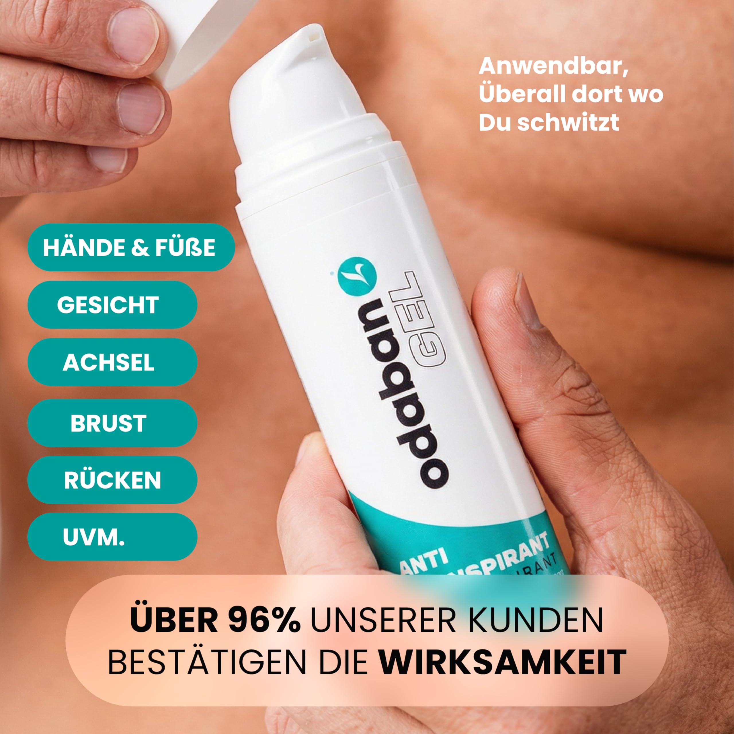odaban® Set Antitranspirante y Desodorante – Gel + Toallitas | control del sudor y del mal olor en rostro, manos, pies, axilas y espalda | gel de rápida absorción y toallitas monodosis, unisex