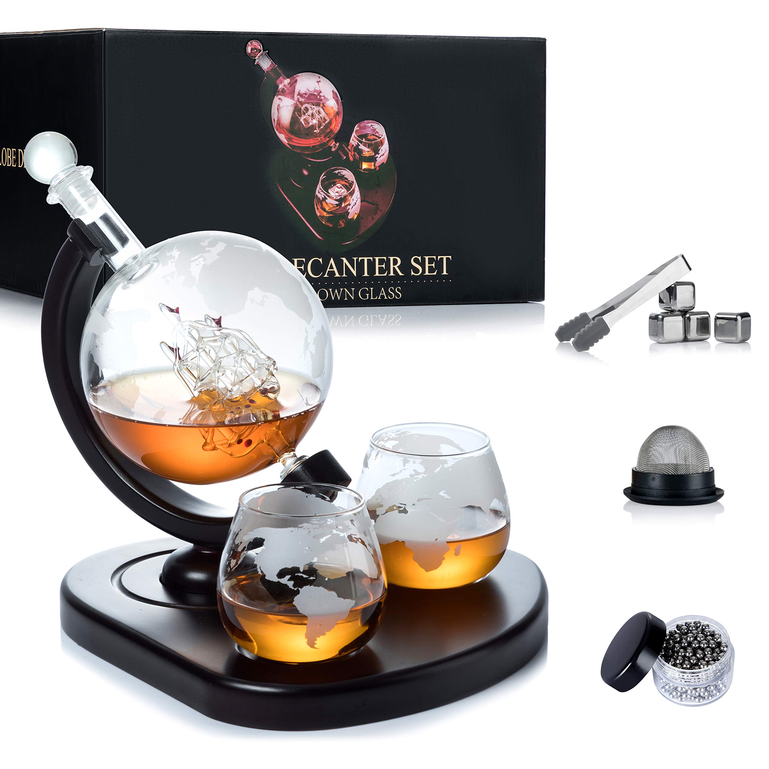 Buy WEEBNG Whiskey Decanter Set,Globe Wine Decanter Set with 2 Glasses