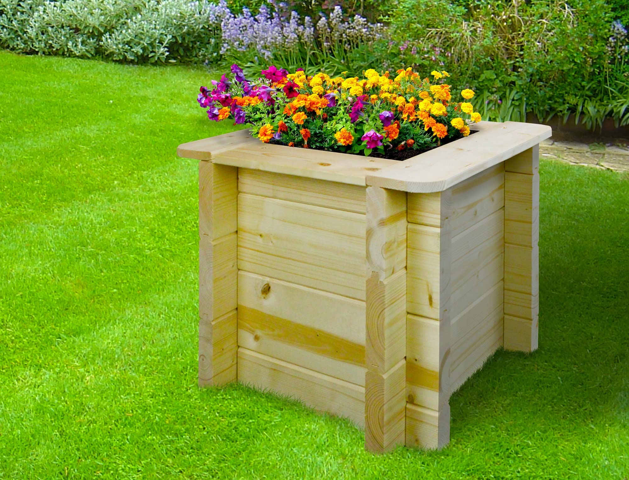 TIMBELA Carre Potager Exterieur Bois - Jardinieres Exterieur pour Jardin, Balcon, Terrasse – pour Fleurs, Herbes aromatiques, Légumes- Bois Massif pin/épicéa 28 mm, 38x38xH35 cm, M610