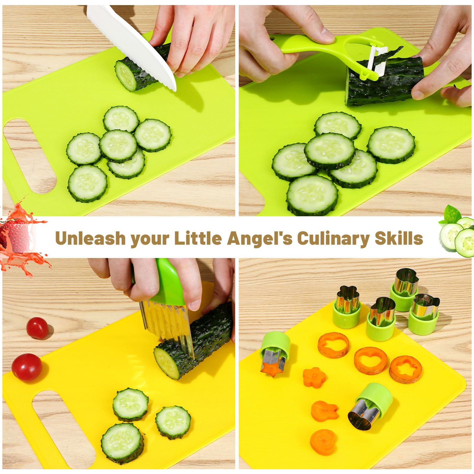 Juego De Cuchillos De Cocina Para Niños De 30 Piezas – Set Montessori Con Tabla De Cortar, Cuchillo Ondulado, Delantal Y Guantes (3-8 Años)