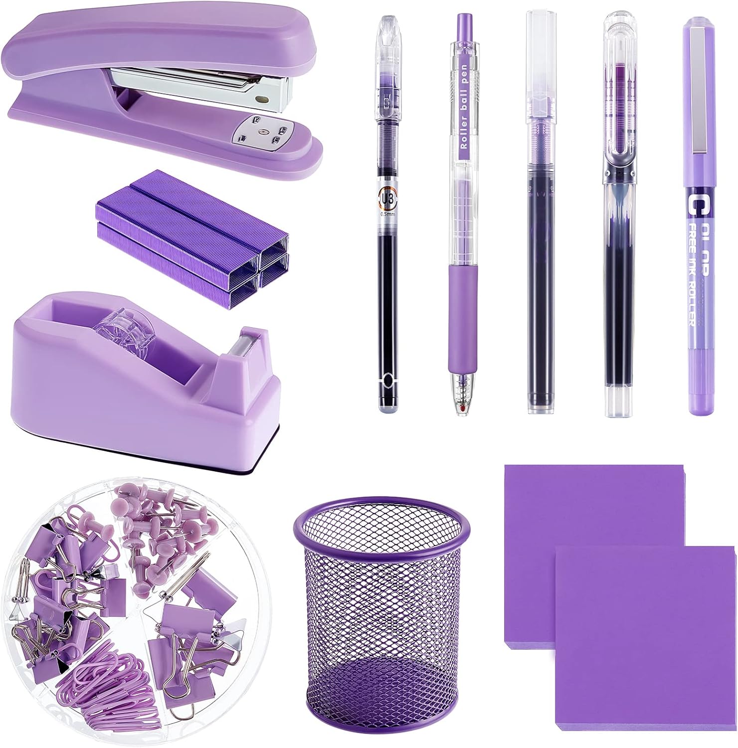 12 Pcs Purple Office Supplies Purple Desk Accessories Stapler with Staples Tape