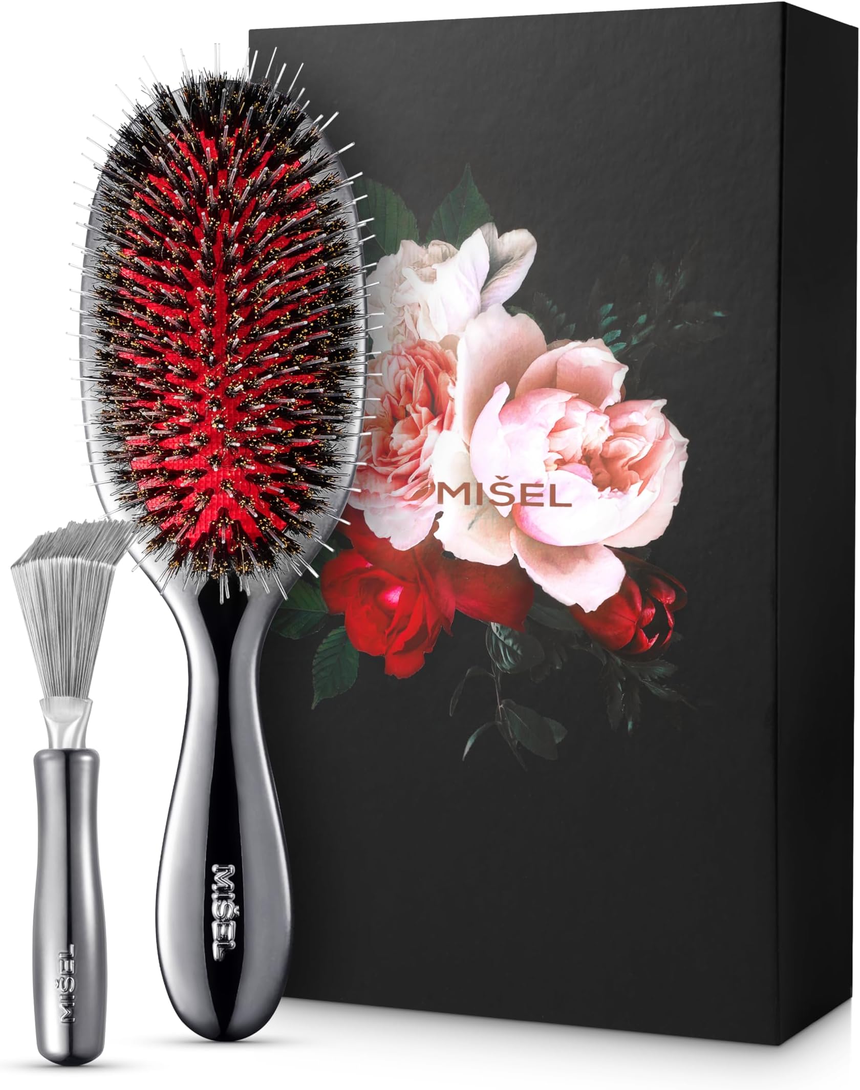 Professional Detangling Hair Brush made with Premium Boar Bristle and Nylon. Used by Salons, great for extensions. (medium-combo, black)
