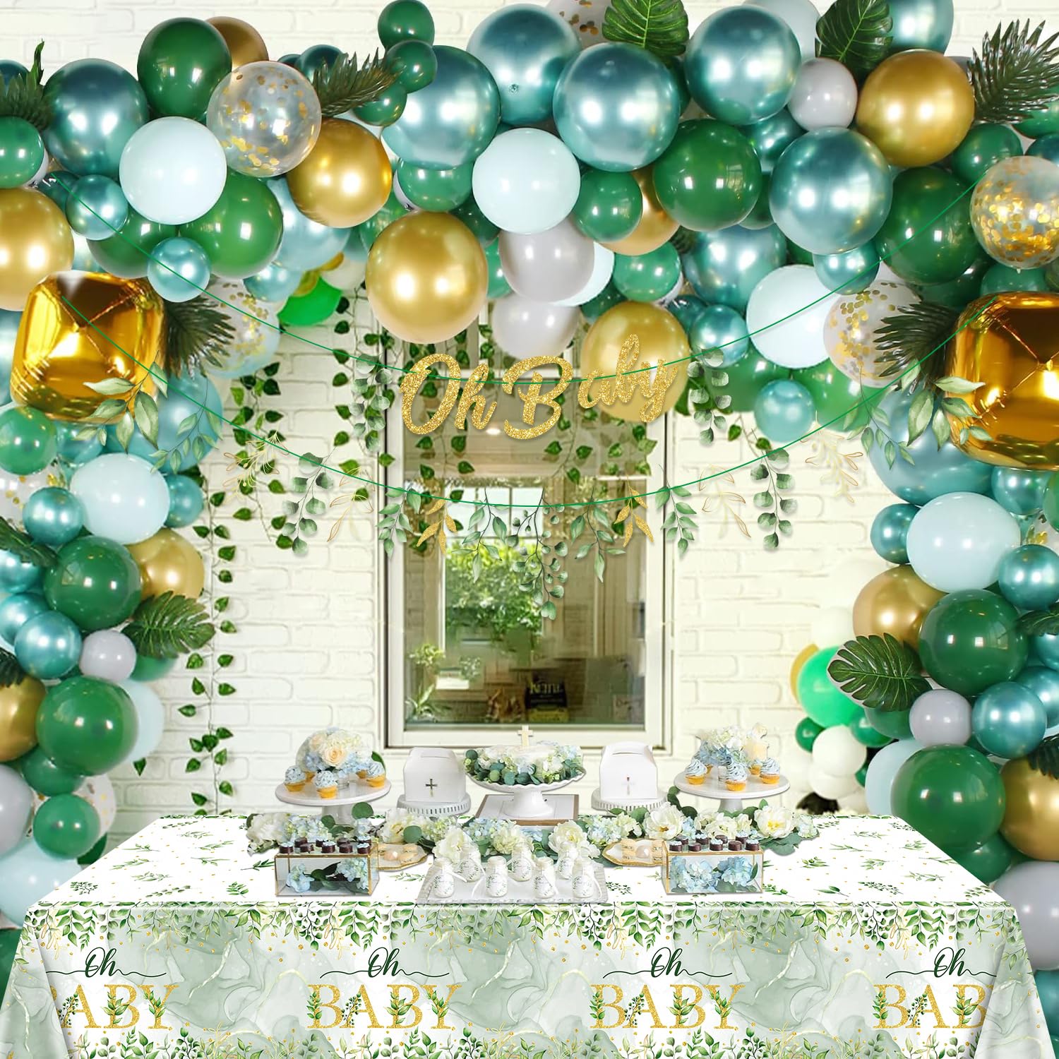 Hnmdmyi 1.5x1.2m Sfondo verde Oro e verde Foglie di eucalipto Fotografia Sfondo nuziale Baby Shower Compleanno Decorazioni per la festa di nozze Striscione Photo Booth Props