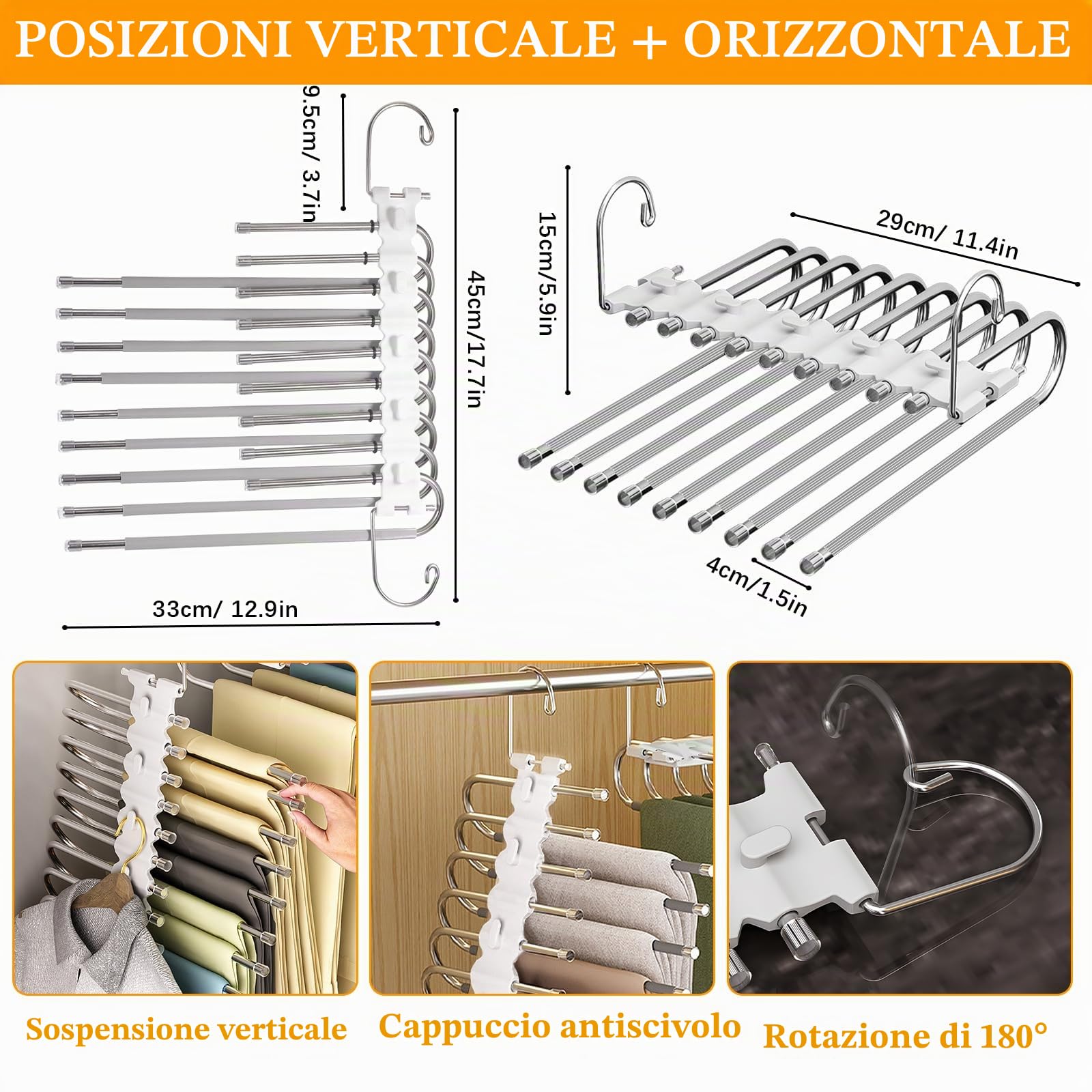 9 in 1 Grucce Pantaloni, 2 Pezzo Grucce Pantaloni Salvaspazio, Antiscivolo Appendini Armadio, Appendini Pantaloni Magici, Appendini Portatili Multifunzionali per Jeans, Sciarpa
