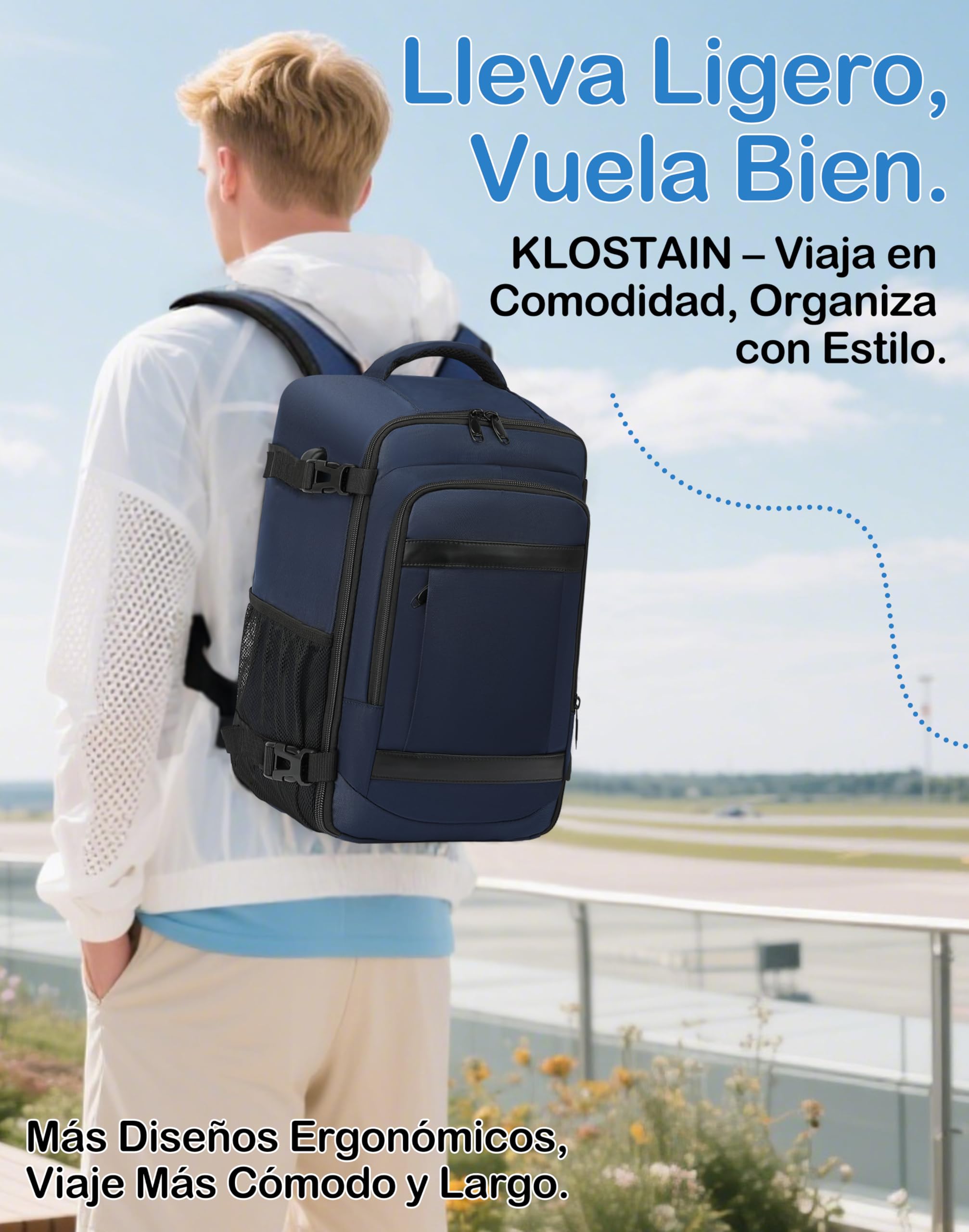 KLOSTAIN Mochila Viaje Cabina Avion 40x20x25 para Ryanair 20L Mochila Cabina Equipaje de Mano Bolso Mochilas Hombre para Port - 5