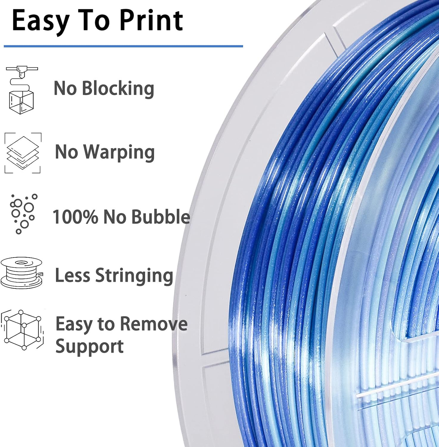 PLA 3D Printer Filament, PLA Filament Silk Green Shiny Blue PLA Filament 1.75mm +/- 0.02mm, 3D Printing Filament 1kg/2.2lbs