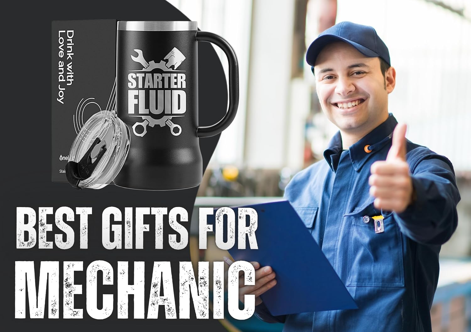 Onebttl Mechanic Gifts for Men, Car Guy Christmas Gifts, 24oz Stainless Steel Beer Stein, Starter Fluid
