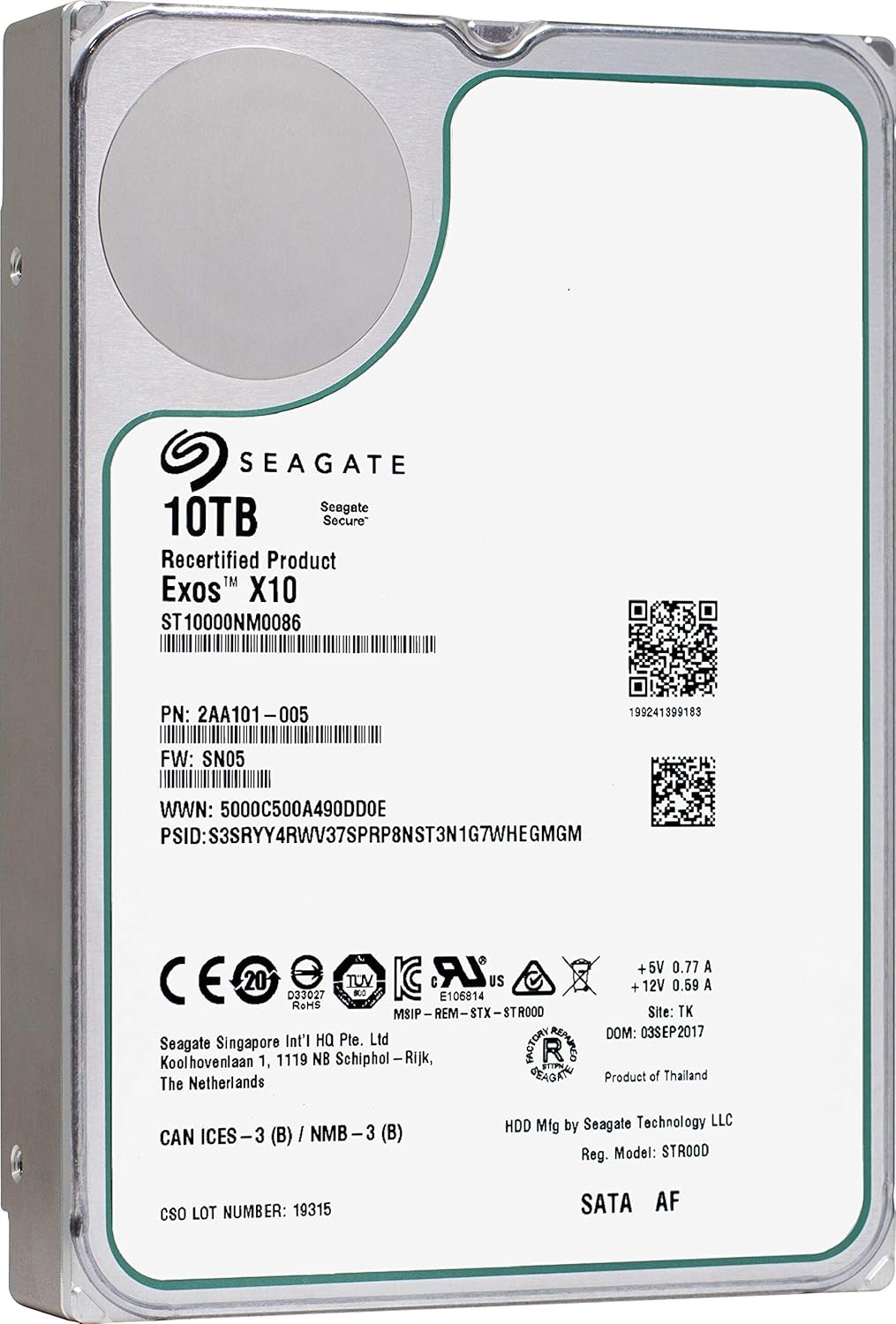 Seagate Exos X10 HDD | ST10000NM0086 | 10TB 7200RPM | SATA 6Gb/s 256MB Cache 3.5-Inch | 512e | Enterprise Internal Hard Disk Drive (Renewed)