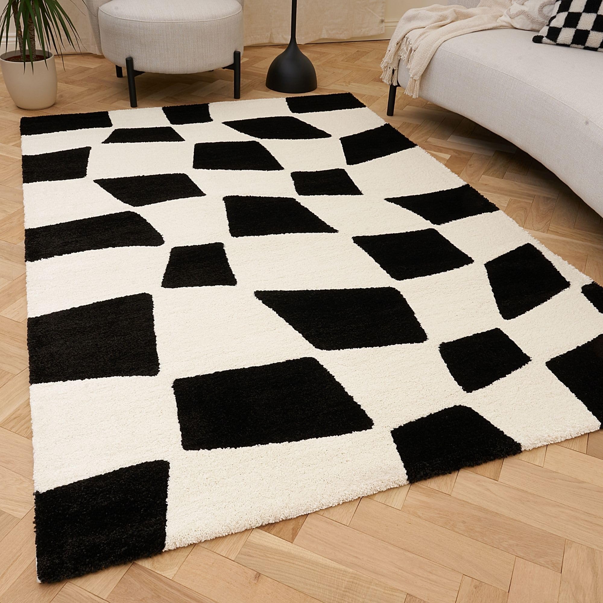 The Rugs Unisex Black Joli Chequered Soft & Dense Pile Living Room & Bedroom Rug In | Size: 200Cm X 290Cm