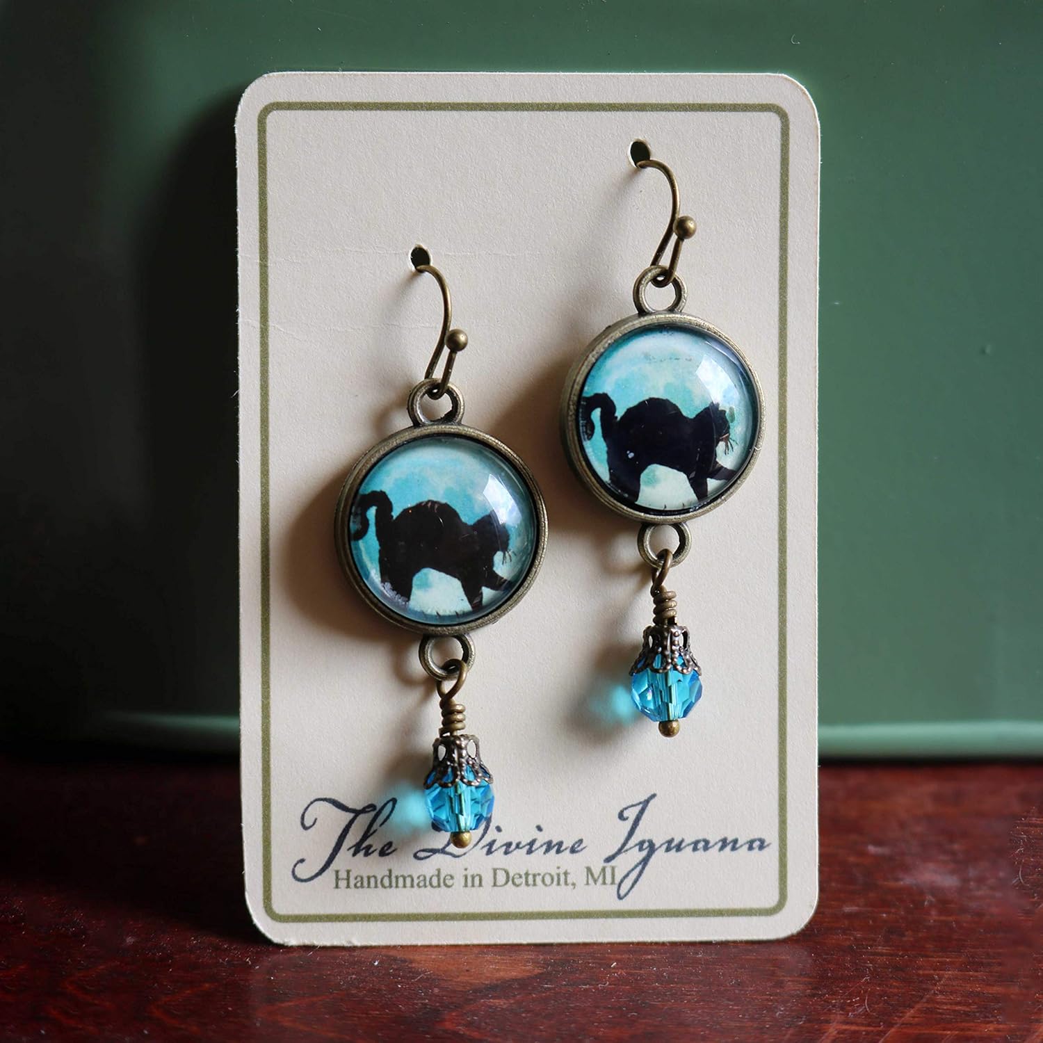 Black Cat On Blue Moon Earrings