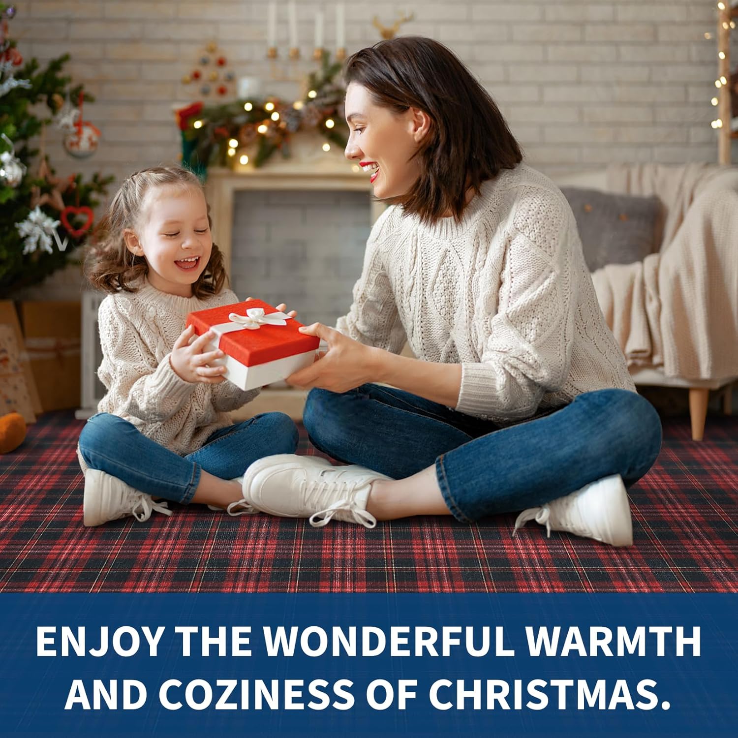 GarveeHome 2x6 Christmas Runner Rug, Checkered Machine Washable Rug with Non Slip Backing, Stain Resistant Carpet with Low-Pile for Hallways Kitchen Entryway Bedroom Living Room Red Black