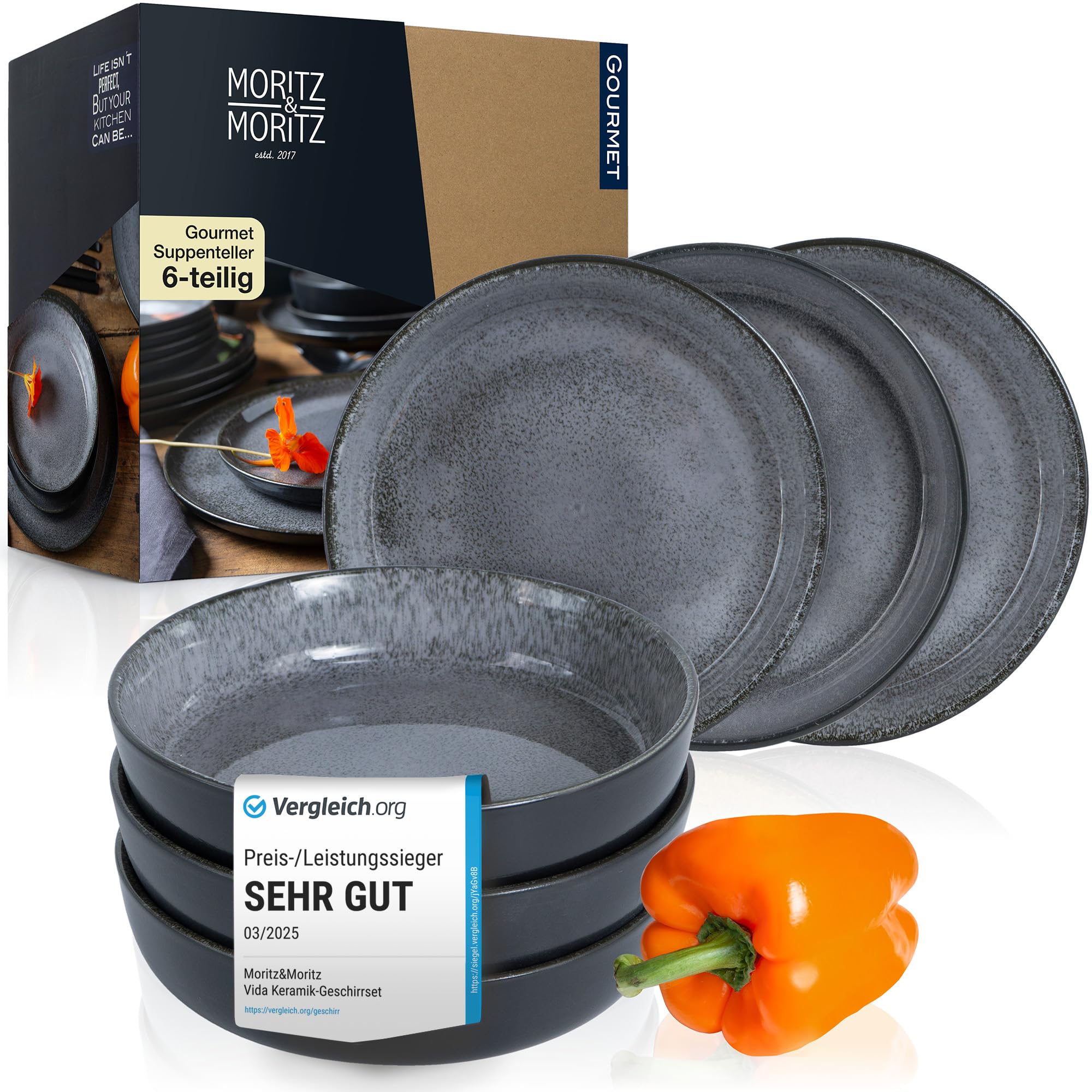 Moritz & Moritz VIDA 6er Suppenteller-Set, Anthrazit