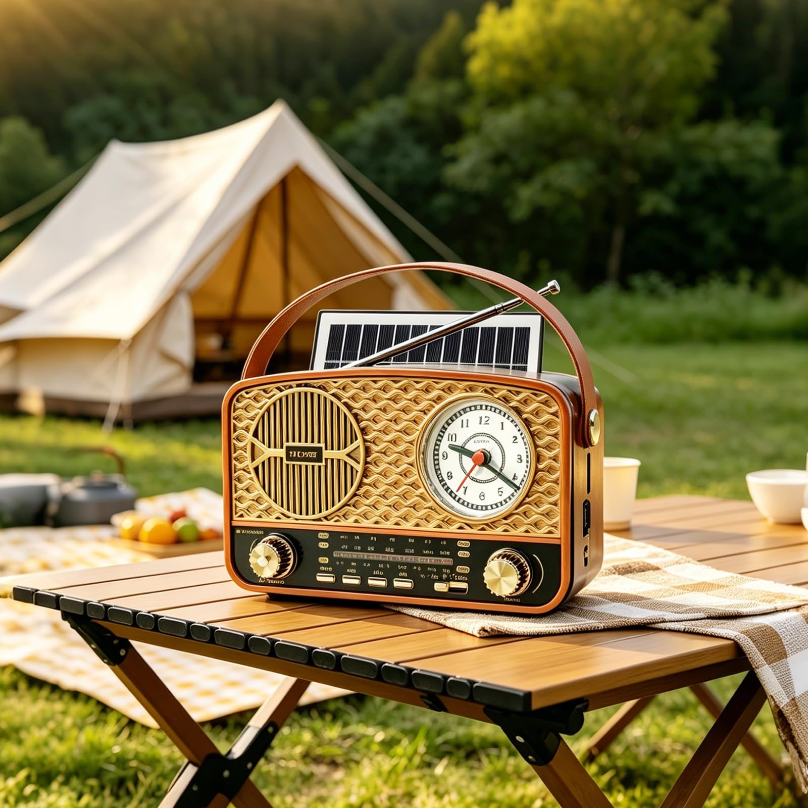 Solar Retro Radio AM/FM/SW, Retro Radio Mit Bluetooth, Vintage Kofferradio Mit Stromkabel, Wiederaufladbare Batterien, Mit Uhrfunktion, Mit USB/TF/AUX Funktion, Für Büro Küche Wandern Camping