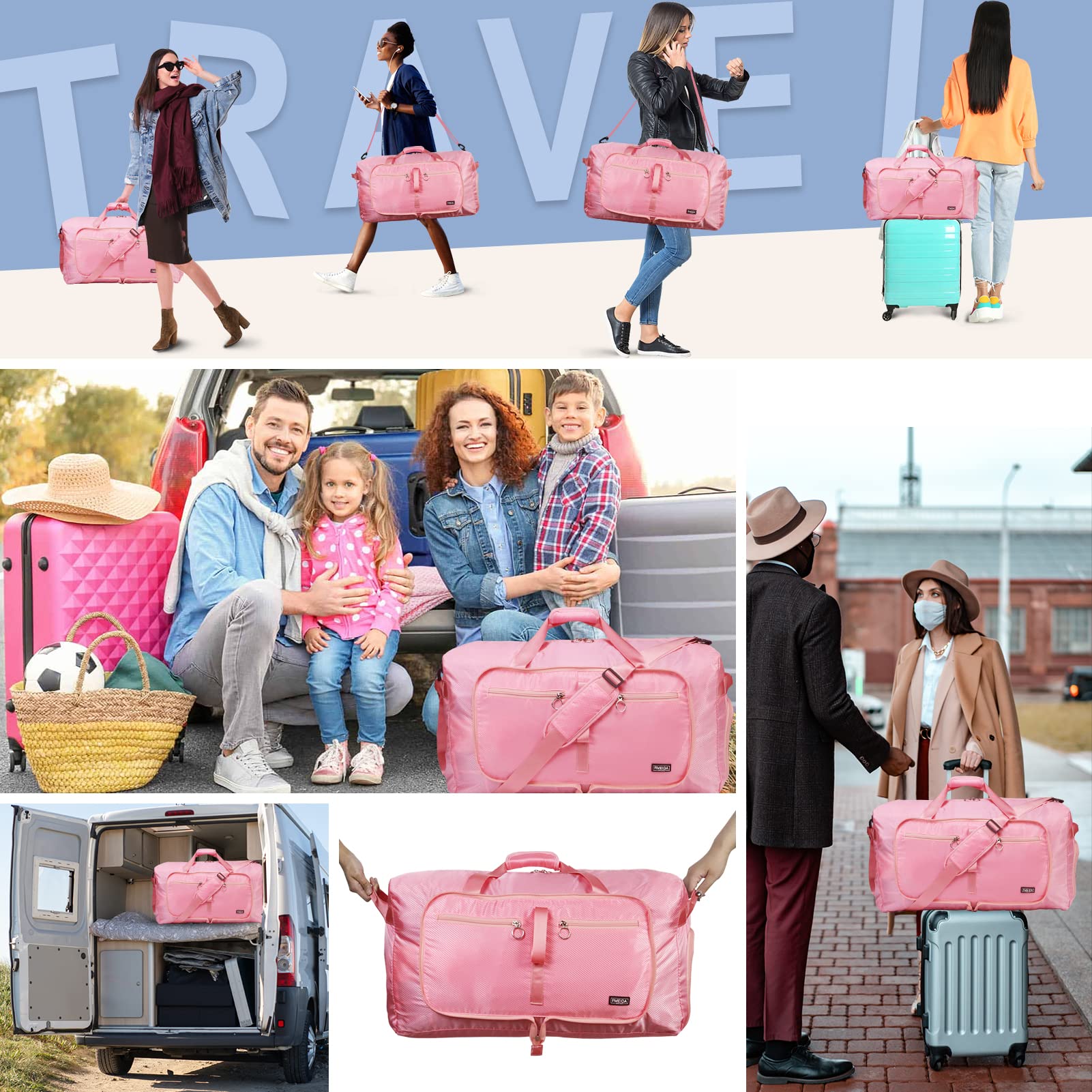 Fmeida 65L Borsone da Viaggio Unisex Adulto, Grande Borsone Palestra con Scomparto per Scarpe e Tracolla, Impermeabile Duffel Bag Borsa